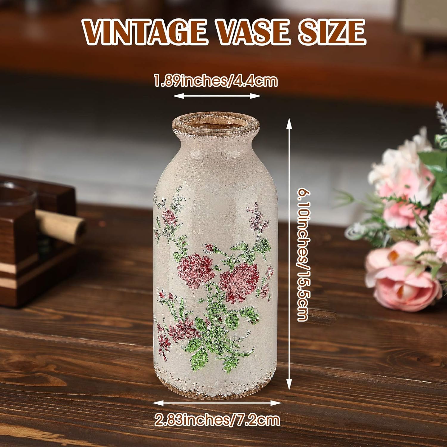 Ceramic Small Vase Rustic Farmhouse Vase Boho Vases Home Decoration for Your Kitchen Bedroom Office Bathroom& Shelf Centerpiece Table Decorative(6 Inches,Romantic) - Image 3