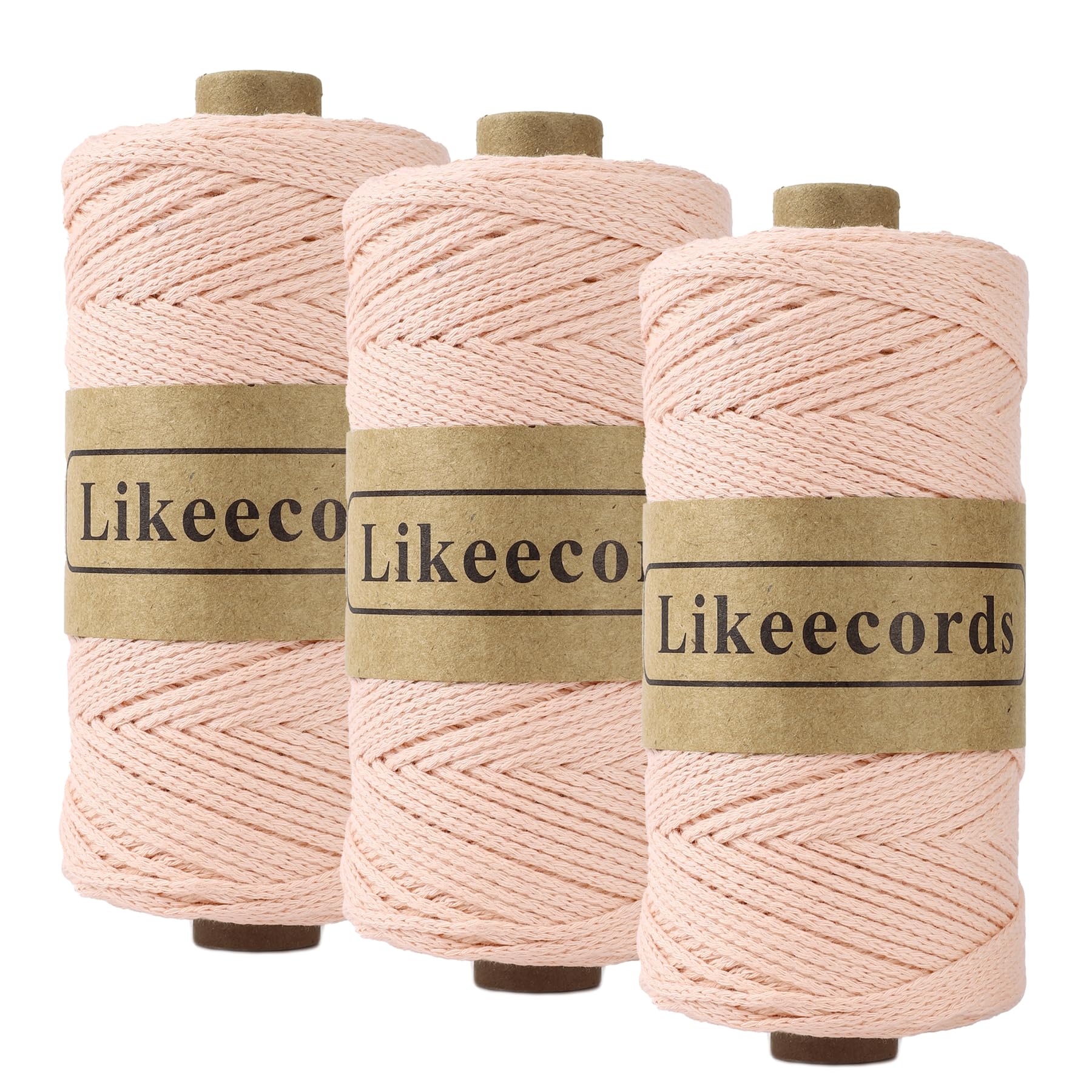 Likeecords 100% Cotton Crochet Yarn for Bag,3 Rolls/Pack 2mm x 510m,Macrame Cord,Chunky Yarn for Crocheting Handbag, Purse,Blankets Crafts Projects (Lotus Pink)