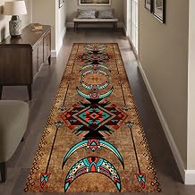 Native American Runner Rug, 2x8ft, Southwest Tribal Navajo Aztec Fancy Abstract Geometric Accent Rug, Low Pile Non-Shedding Cabin Decor Doormat Rugs for Hallway Farmhouse