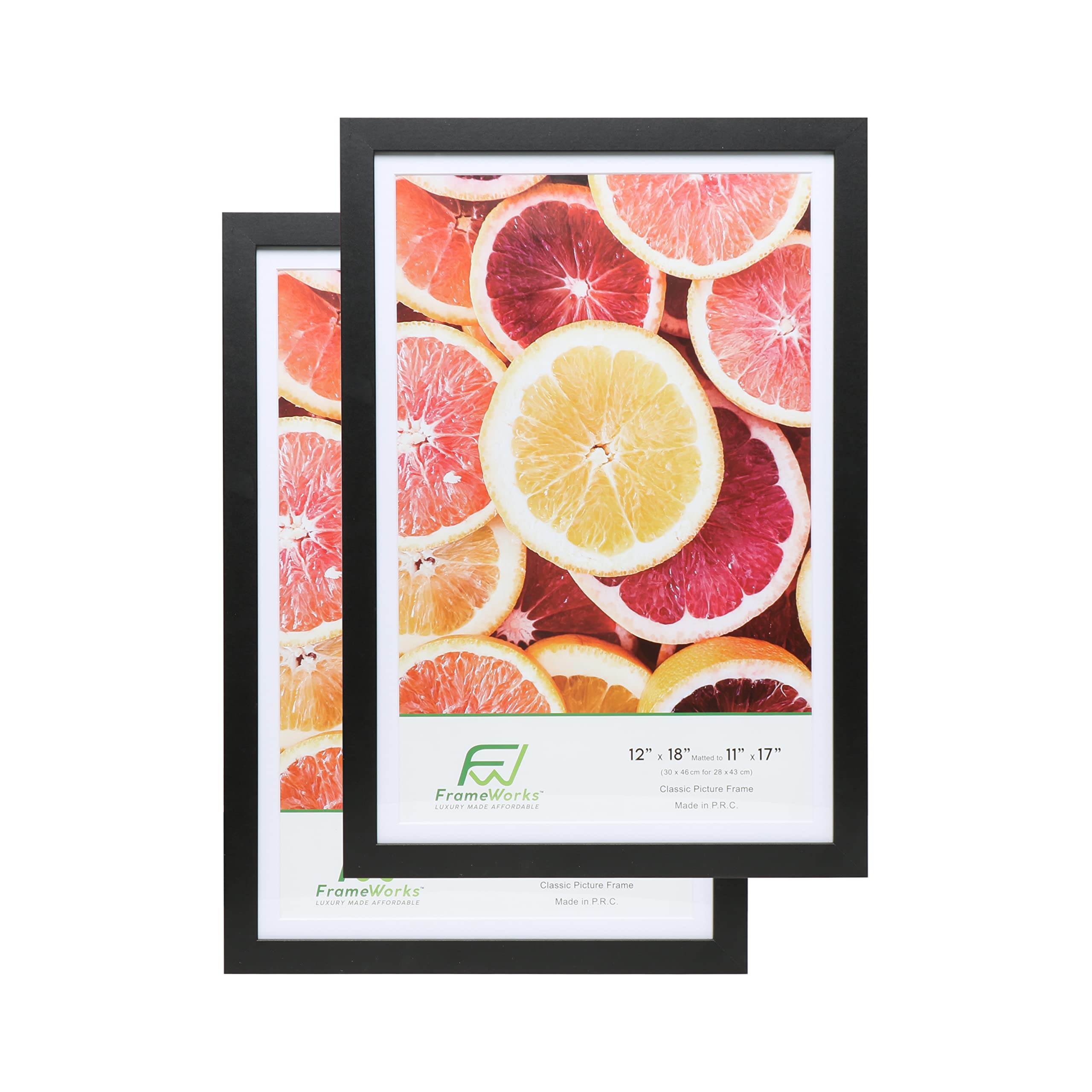 FrameWorks 2-Pack, 12x18 Matted to 11x17 Picture Frame, Black - Classic Photo Frame with Tempered Glass, Picture Frame with Clean Edges, Poster Frame with Matte White Finish, Certificate Frame