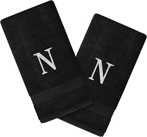 Juego de 2 toallas personalizadas con monograma, altamente absorbentes y suaves, toallas de mano de algodón turco con monograma de 16 x 27 pulgadas,