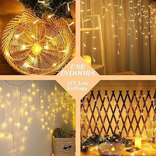 Miniatura 2 de Luces de carámbano de Navidad para exteriores, 400 LED de 32.8 pies, 8 modos de temporizador, IP44, impermeable, cadena de luces con 64 gotas, luces