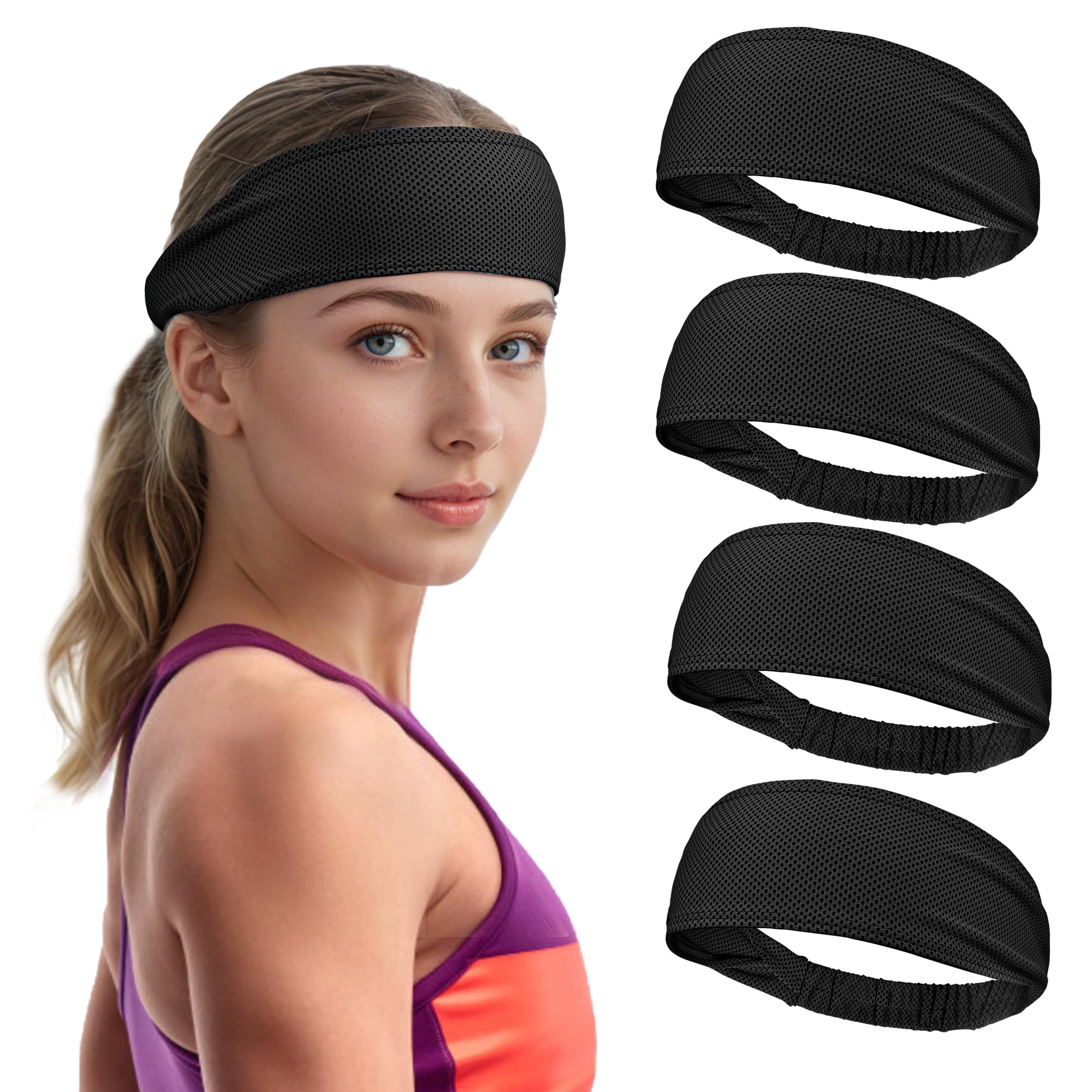 Sukeen Cooling Headbands for Women, Instant Cooling, Moisture Wicking Non-Slip Sweatbands for Women, Elastic Sweat Bands Headbands for Running Yoga Gym Athletic Sports Workouts