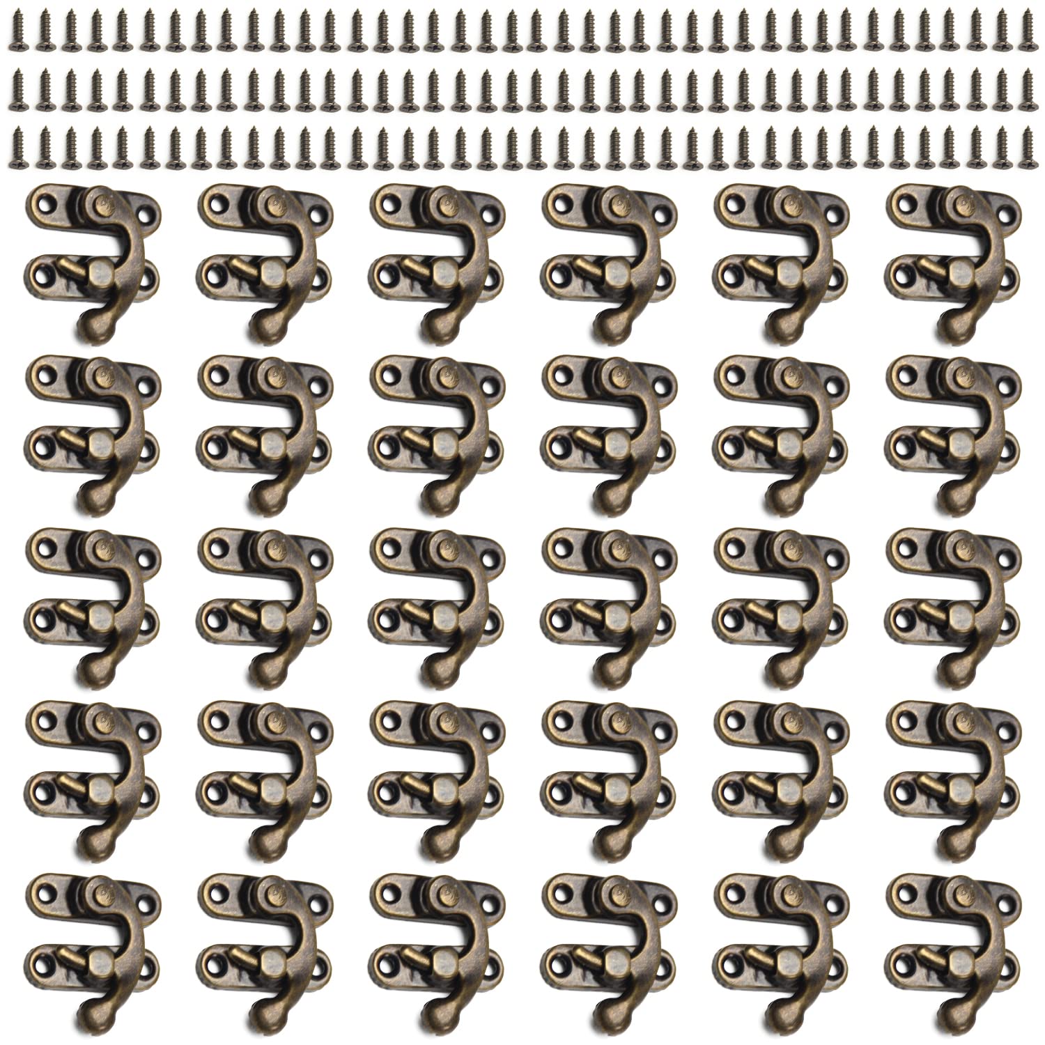 Mromax Plated Antique Bronze Antique Right Latch Hook Hasp, Swing Arm Latch Plated Bronze With Screws 32 X 27Mm / 1.26 X 1.06 Inch 50Pcs