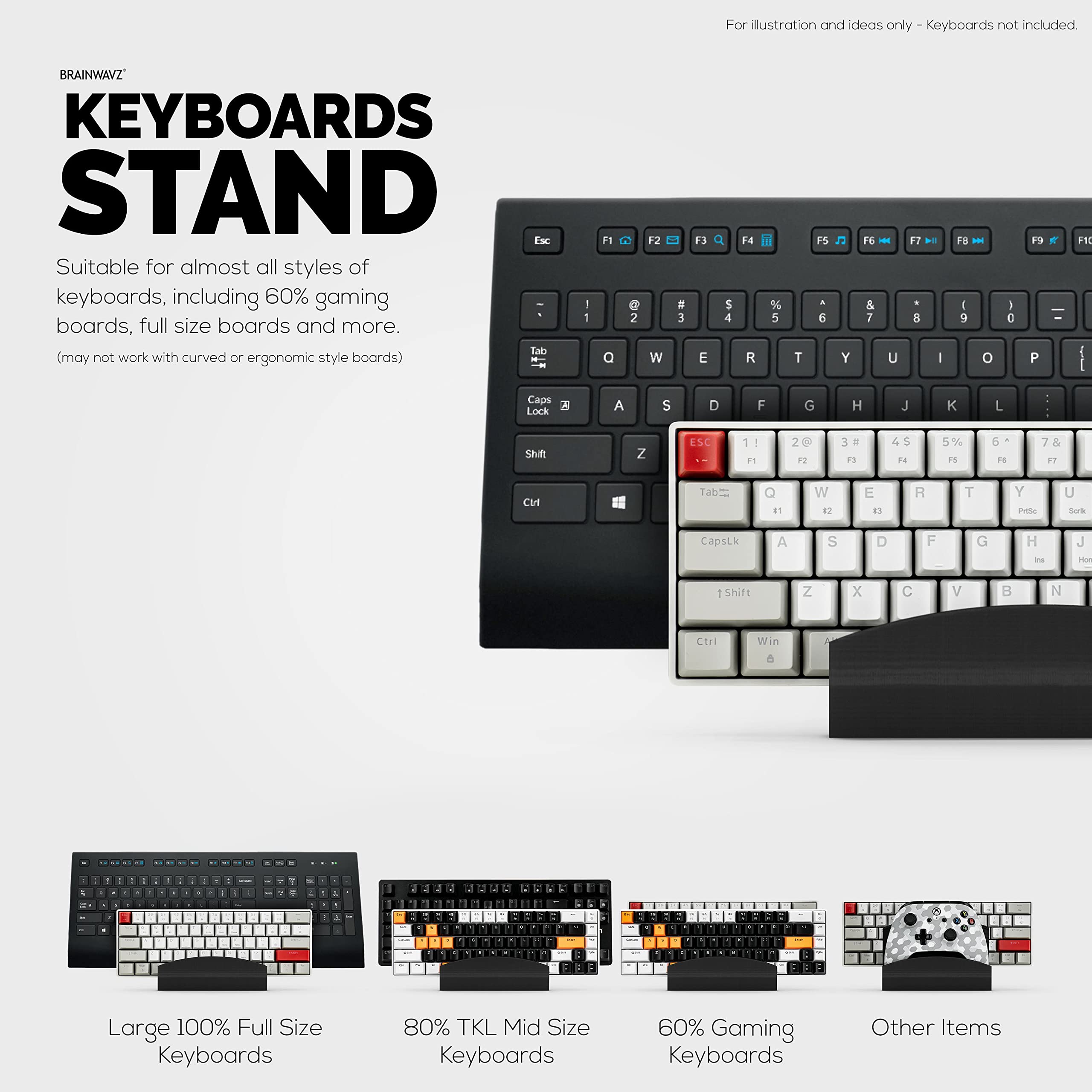 BRAINWAVZ Soporte doble para teclado de escritorio, adecuado para teclados de juegos pequeños y tableros grandes de tamaño completo, organiza tu espacio de trabajo y mantenlo libre de desorden (D02)