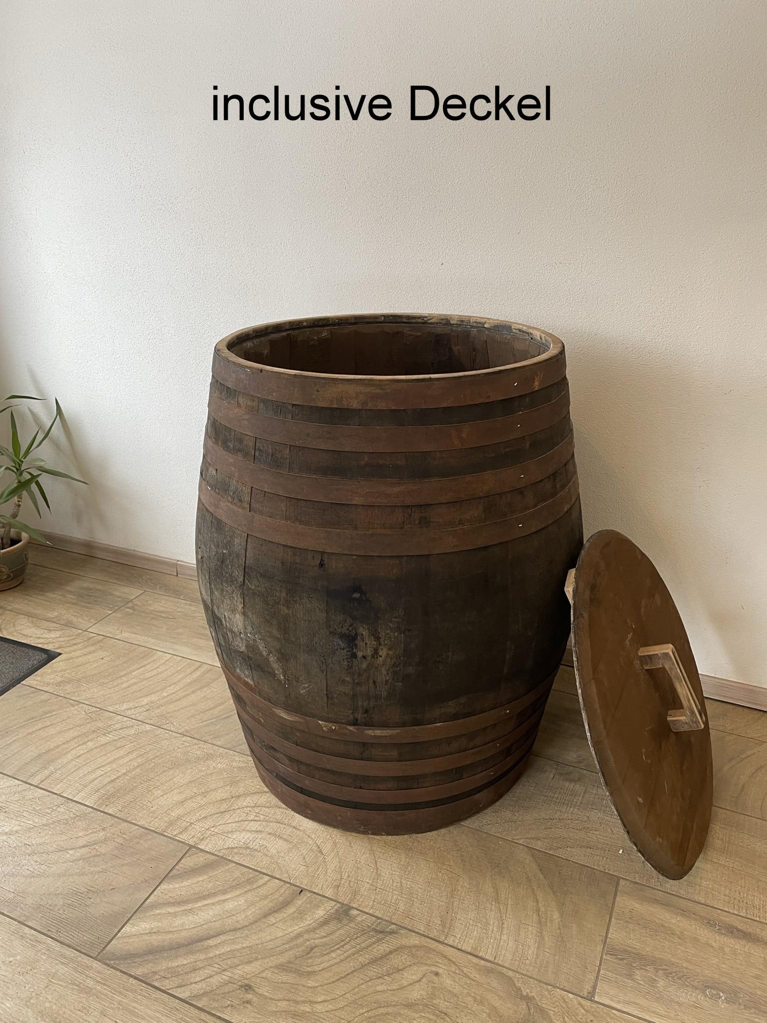 Tauchbecken 600 Liter Eisbad rustikal gebrauchtes Whiskyfass Saunatauchbecken optional Deckel, Hahn, Lärche Treppe (TBH600Deckel)