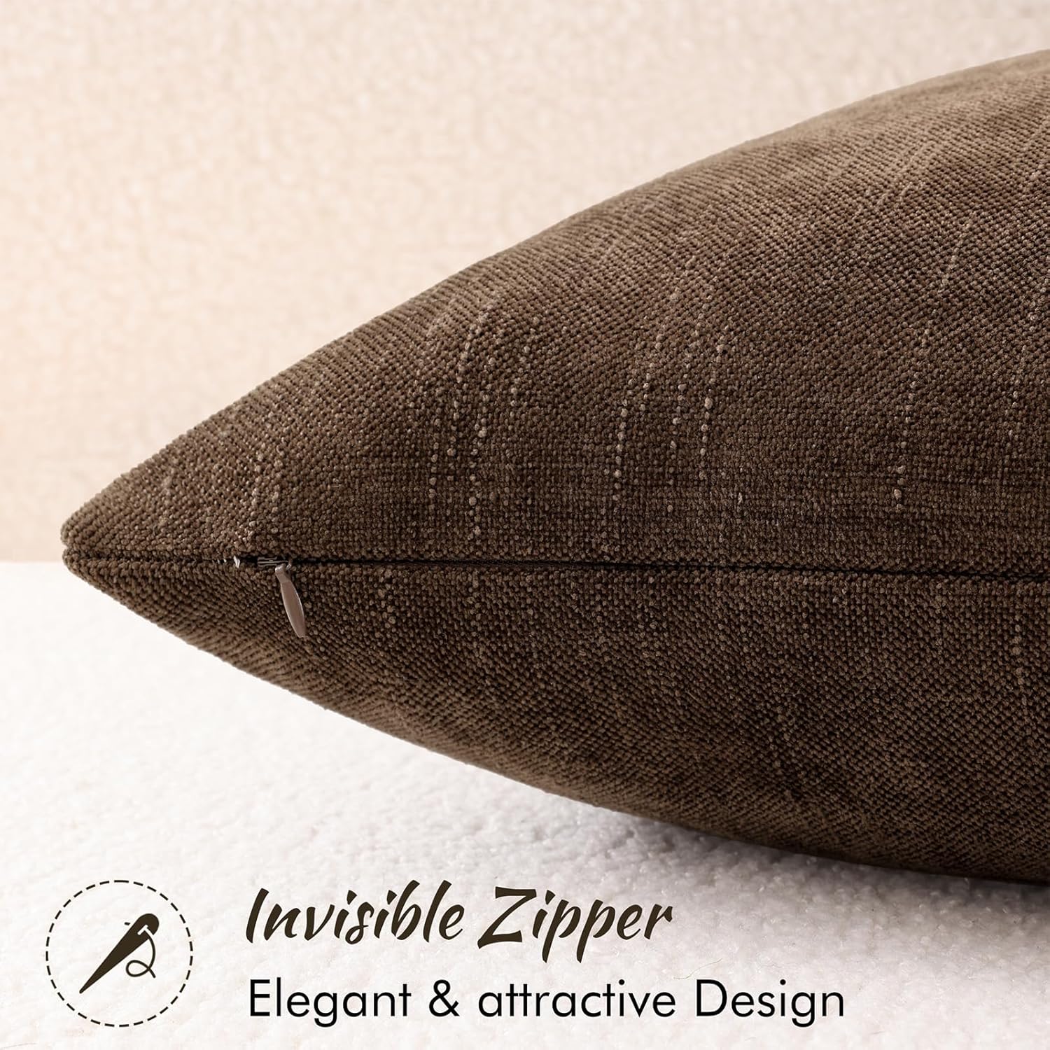 decorUhome Chenille Throw Pillow Covers 22x22 Set of 2, Square Decorative Pillow Covers with Zipper for Couch, Sofa, Living Room, Brown