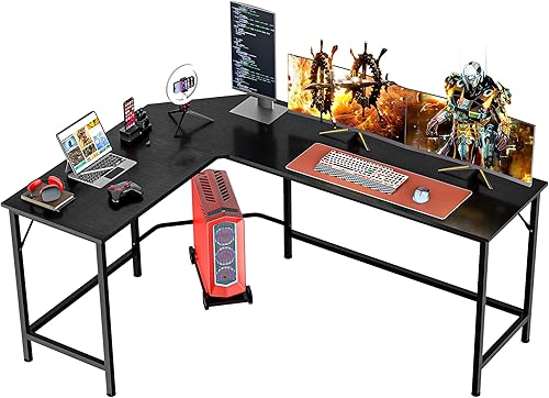SUPER DEAL Escritorio esquinero para computadora de 66 pulgadas en forma de L con soporte para CPU y barra de reposapiés, mesa de estudio para