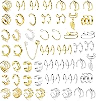 Dochais 52PCS Non-Piercing Ear Cuffs Helix Cartilage Clip-On Wrap Earrings Set Gold Silver for Women Men