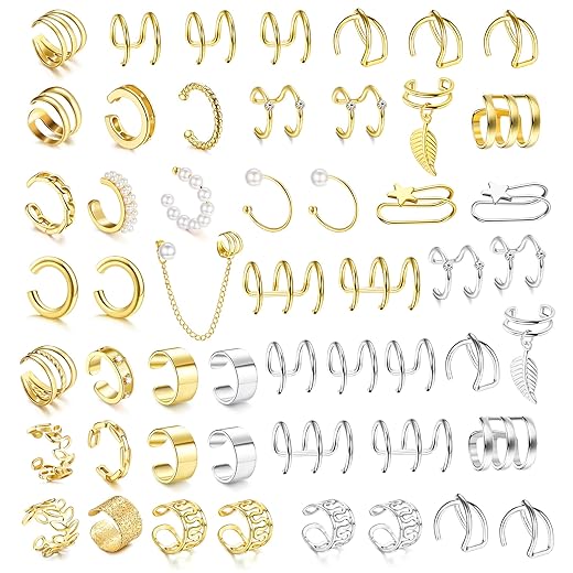 Dochais Ear Cuff Helix Cartilage Clip on Earrings Ear Cartilage Clip on Wrap Earrings Ear Cuffs for Women Men Non Piercing Ear Piercing Fake Earrings Set(Gold/Silver)