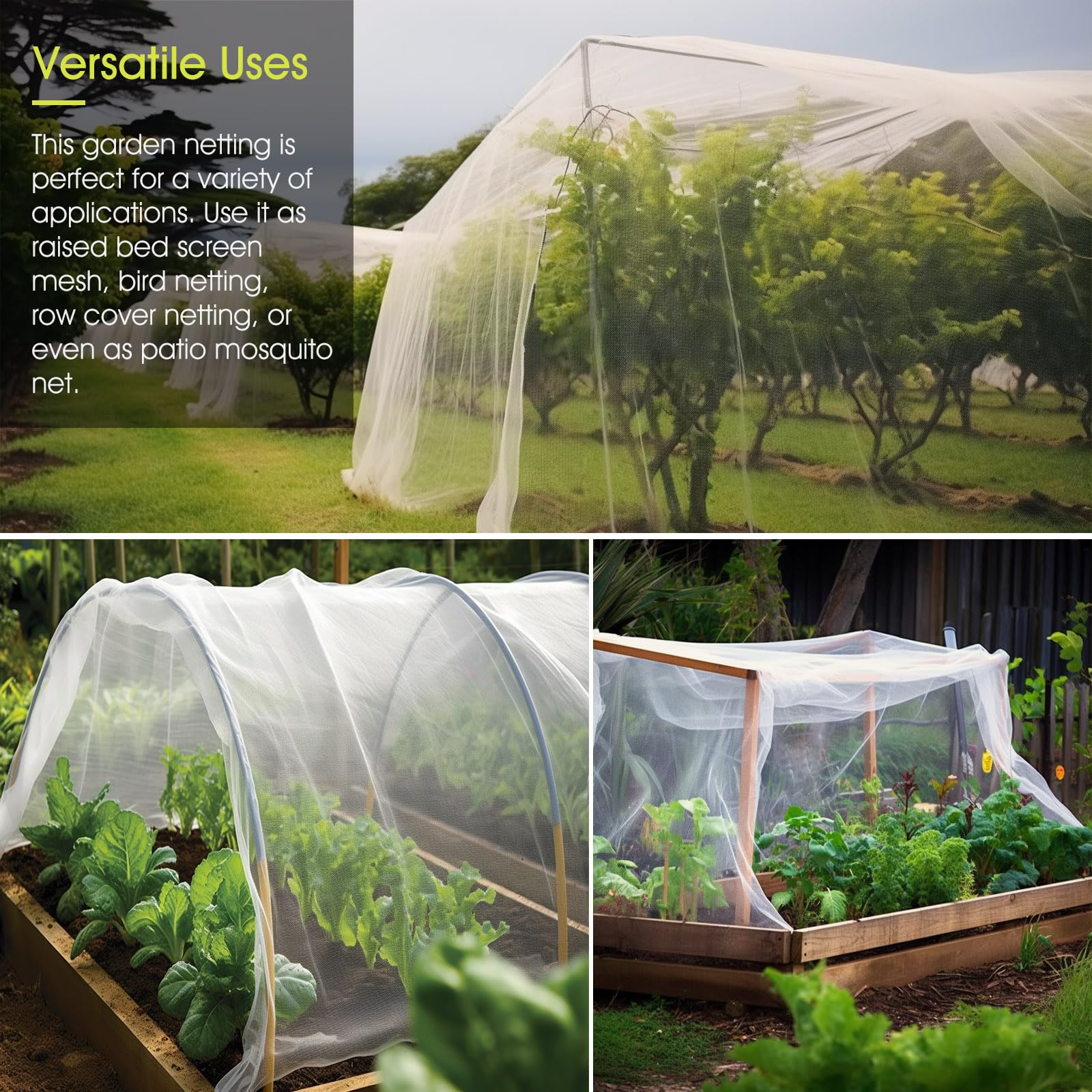 RIFNY Filet de jardin, 3 x 15 m, filet de jardin en maille fine pour extérieur, terrasse, parterre surélevé, protection des plantes, arbres fruitiers, tomates, parasites, cigales (1 pièce, blanc)