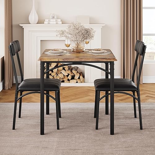 Miniatura 5 de Juego de mesa de comedor de 3 piezas para 2, juego de mesa de cocina con 2 sillas tapizadas, juego de mesa de comedor cuadrada para apartamento,