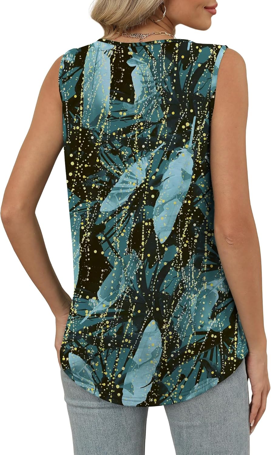 OFEEFAN Tank Top for Women Loose Fit Sleeveless Shirts V Neck Summer Clothes Ruched Women's Tees and Tanks Curved Hem - Image 6