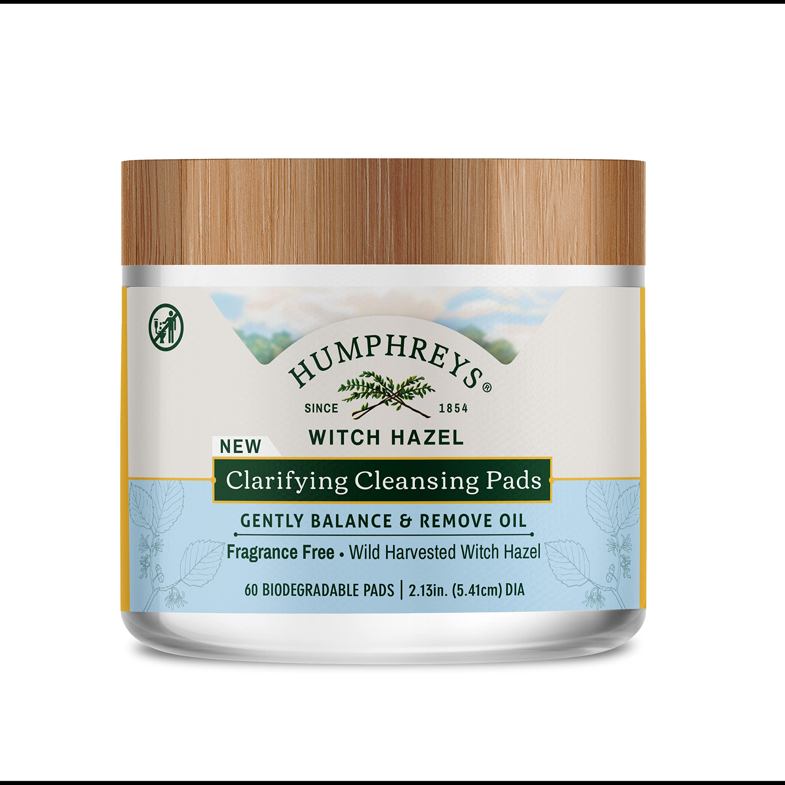 Humphreys Clarifying Witch Hazel Cleansing Pads, Fragrance Free, Clear