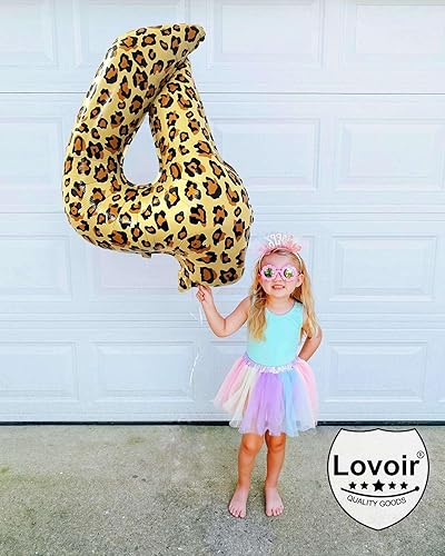 Miniatura 4 de Globos dorados de 32 pulgadas con estampado de leopardo número 3 de tamaño grande, globos de helio Mylar y guepardo para temática de selva salvaje,