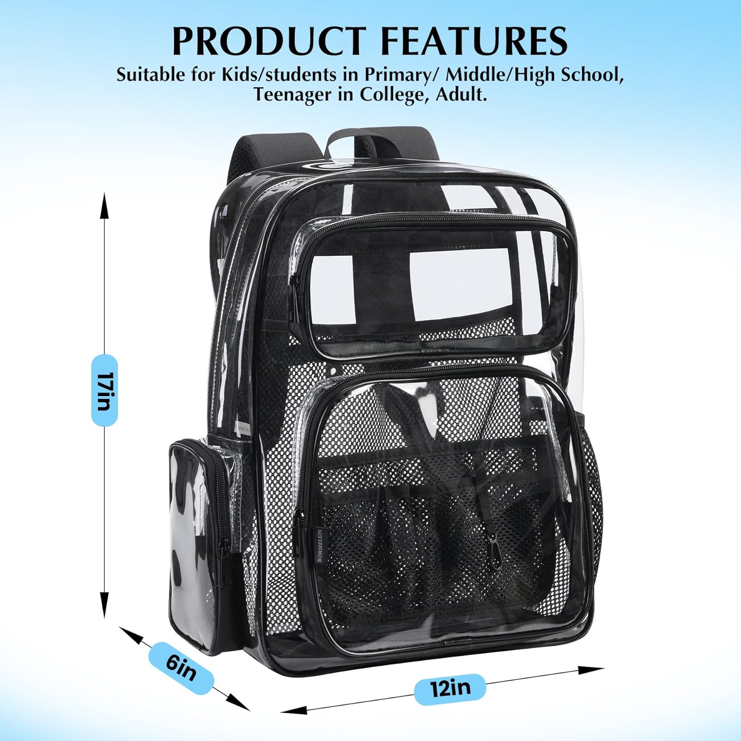 Heavy Duty Clear Backpack - Transparent School Bookbag for Boys, Girls, Men & Women - Image 2
