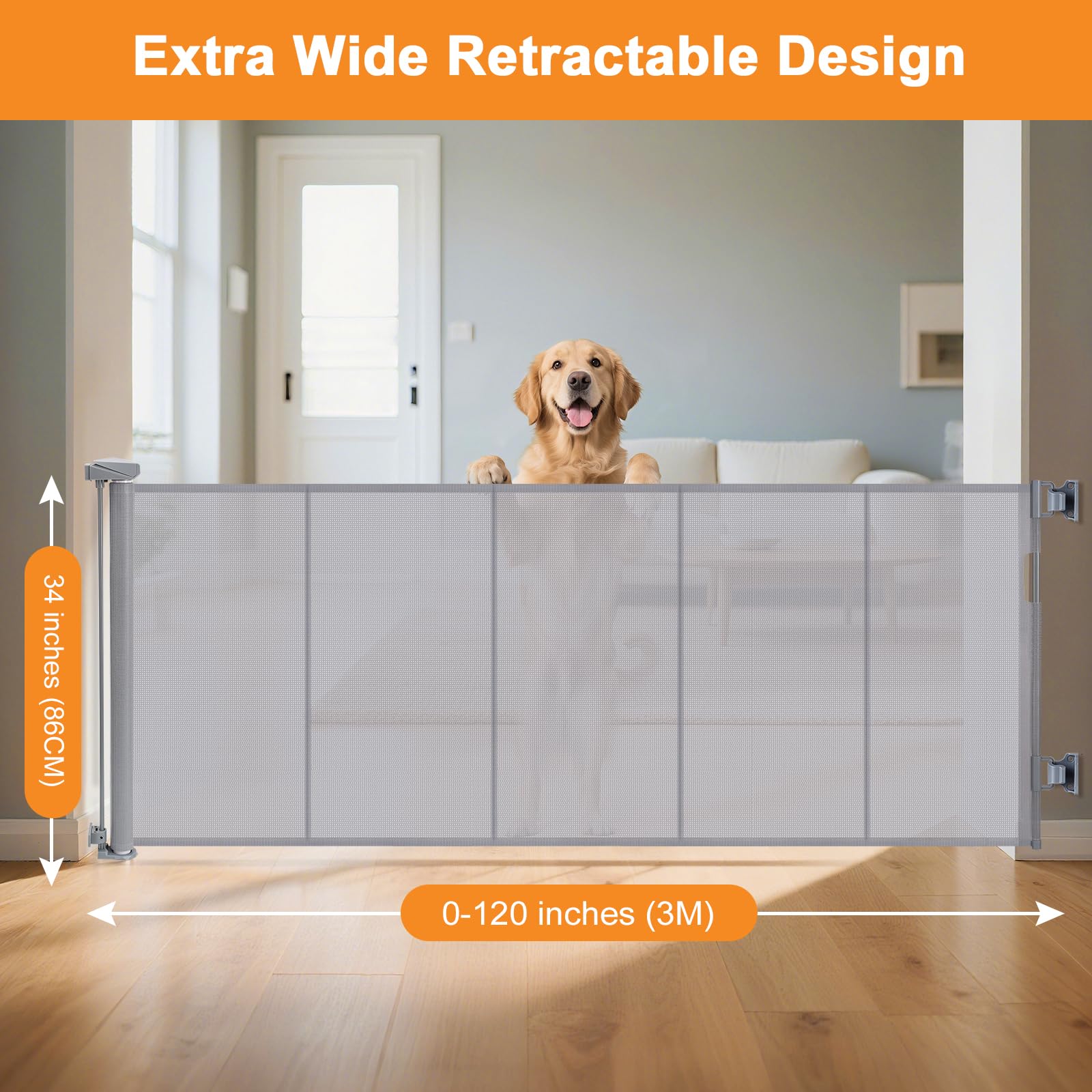 Extra Wide Retractable Baby Gates Pet Gate for Wide Openings Long Dog gate with Rods to Prevent Crawling Through - Image 2