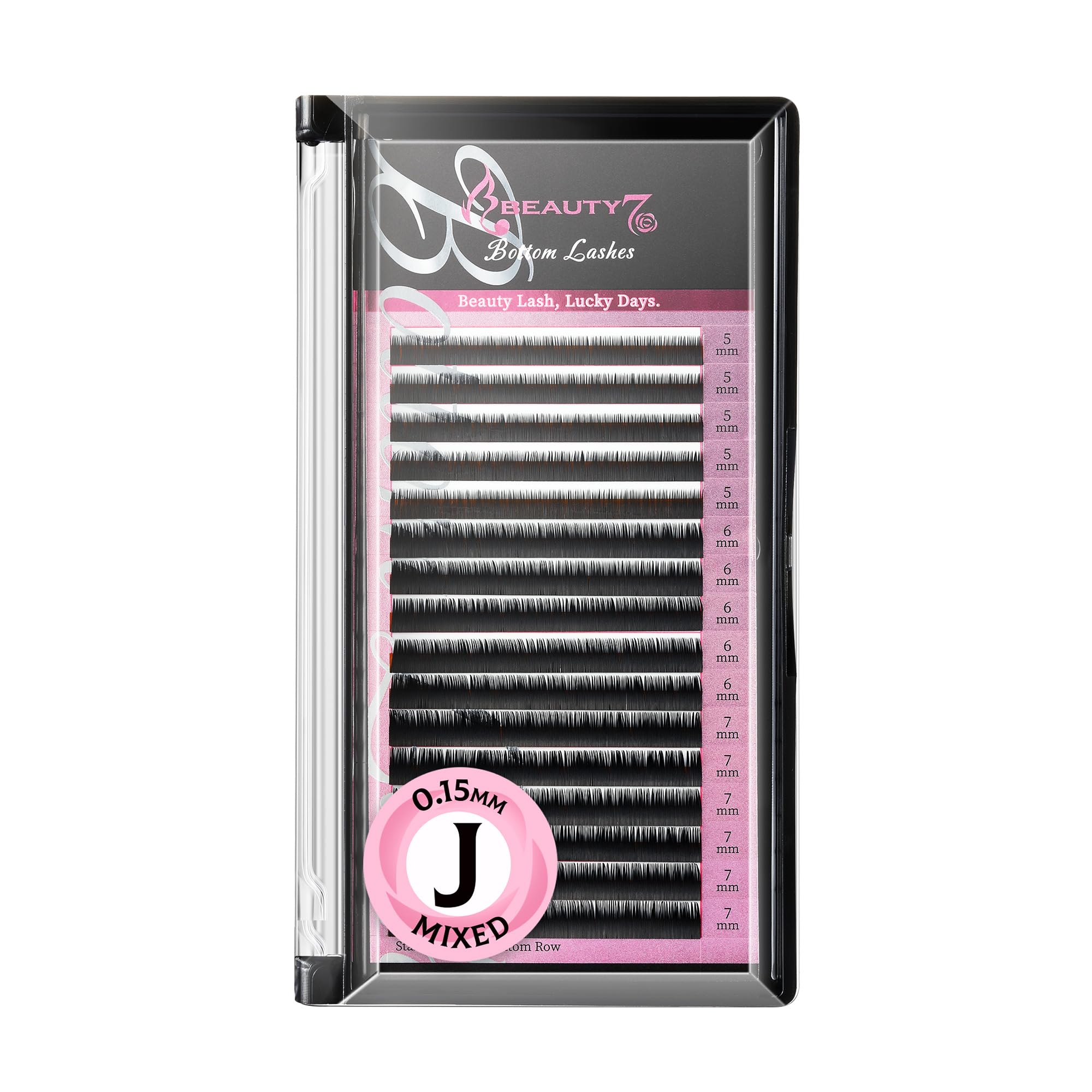 Beauty7 Mixed Volume Under Bottom Lower Individual False Eyelash Extension Tray Matte Synthetic Mink Lash (0.15 Thickness, J Curl)