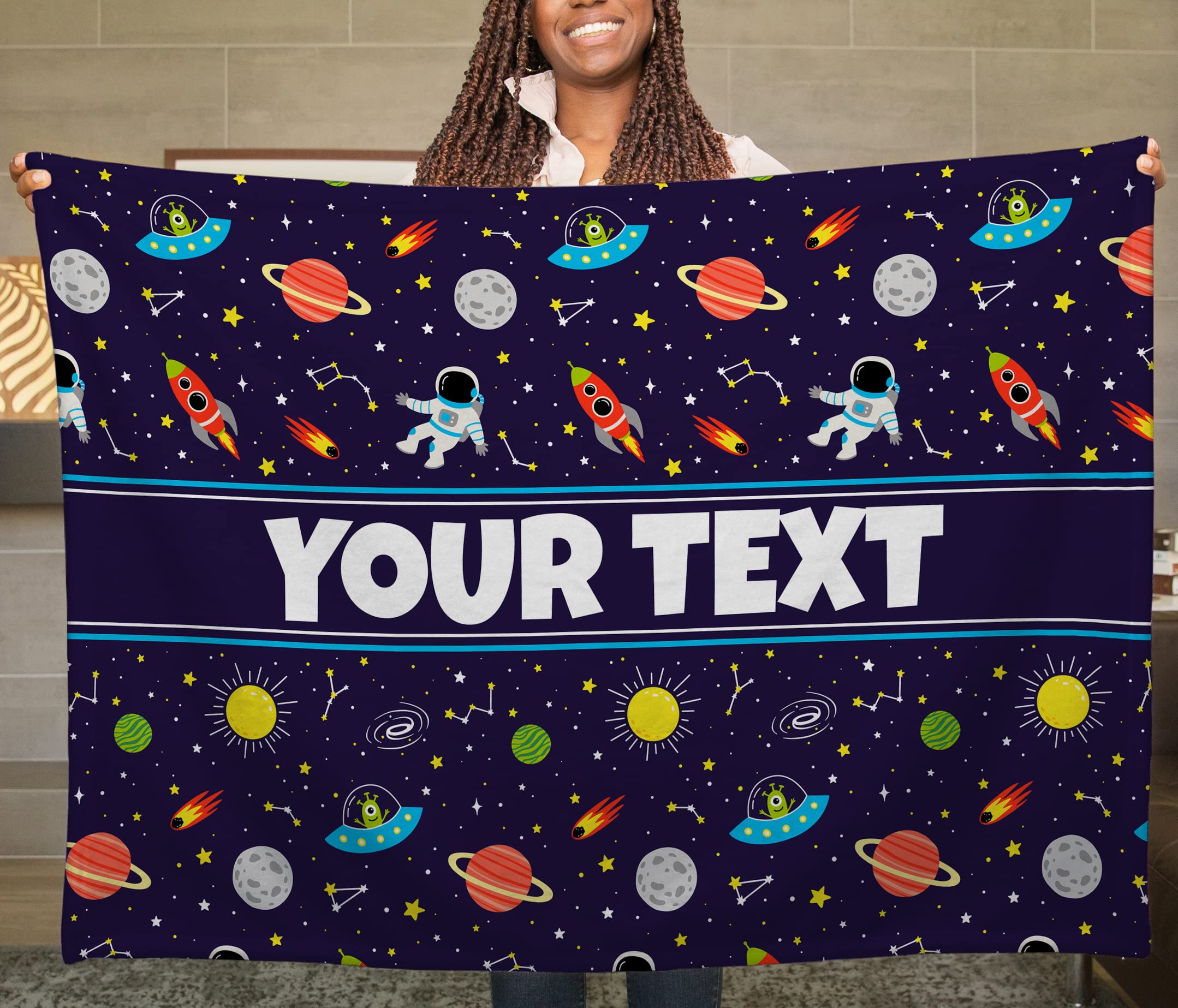Outer Space Kids Throw Blanket - Custom Personalized Fleece, 50x60 in
