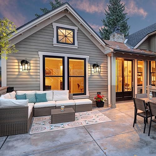 Miniatura 10 de Farol de pared para exteriores, luminarias de aplique de pared impermeable exterior, iluminación de pared negra para puerta delantera con pantalla