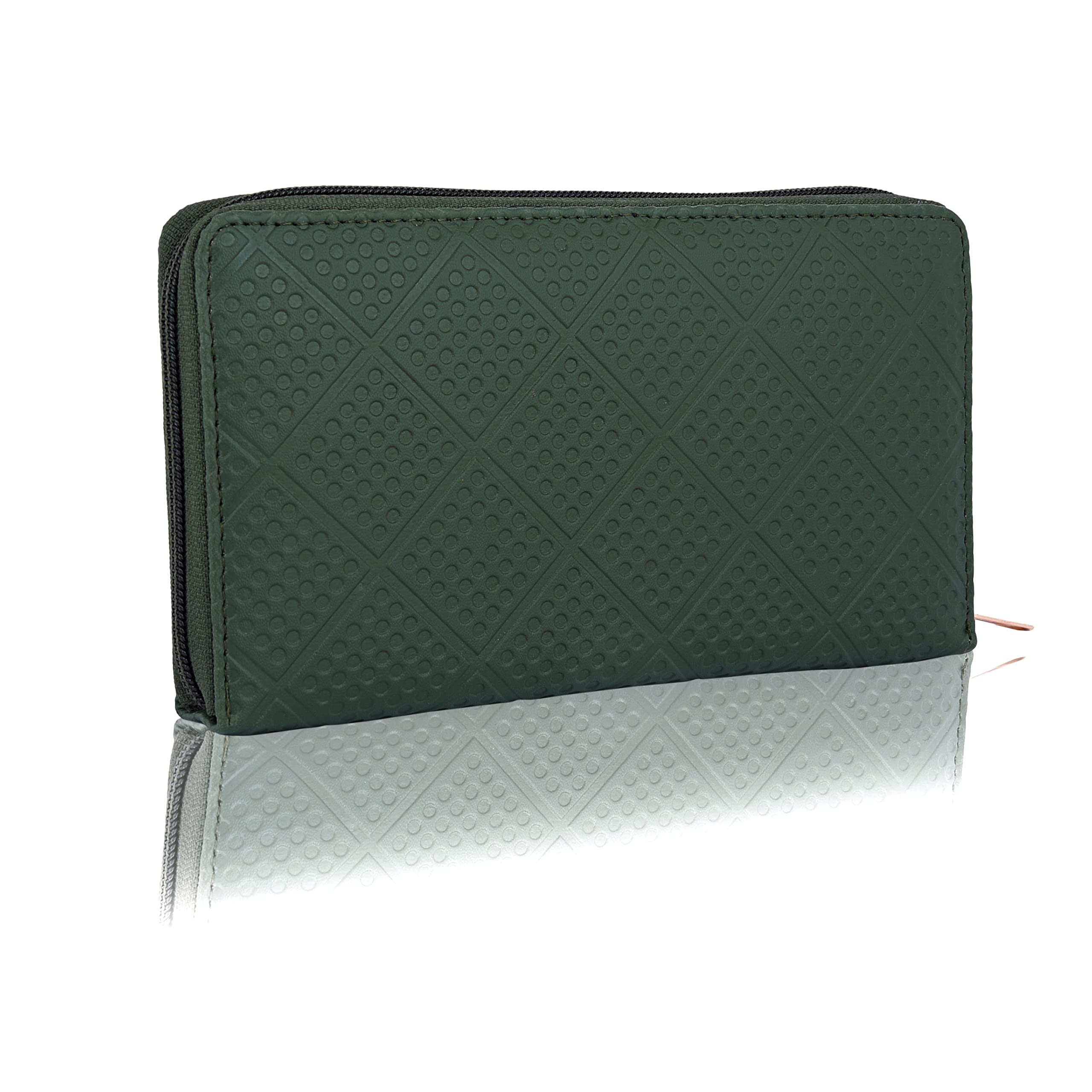 Artificial Leather Casual Trendy Women Clutch Wallet Mobile Hand Purse 8 Card Slots (Pickle Green)-image-5