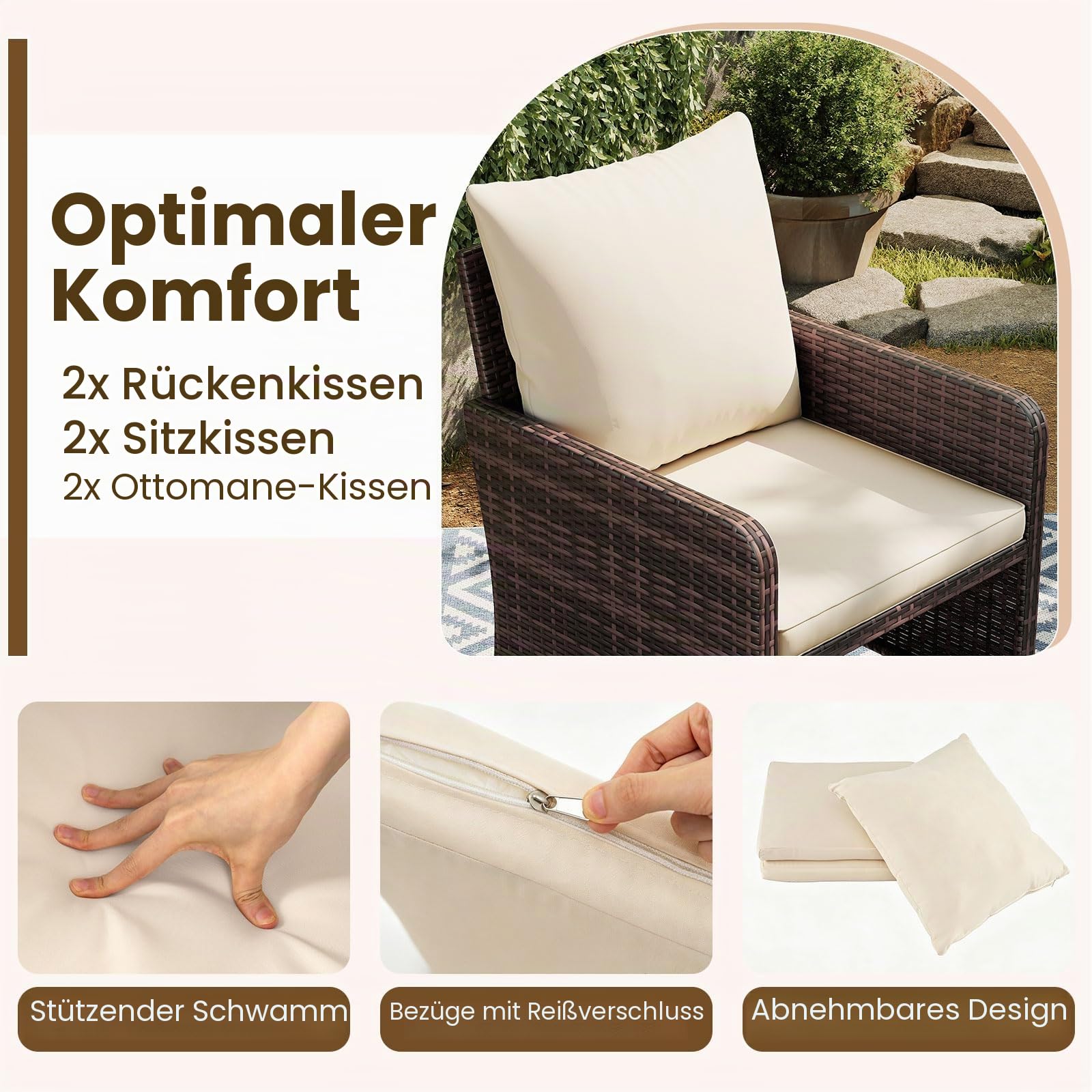 GIANTEX Gartenmöbel Set, Balkonmöbel Kleiner Balkon, Lounge Möbel 5-teilig