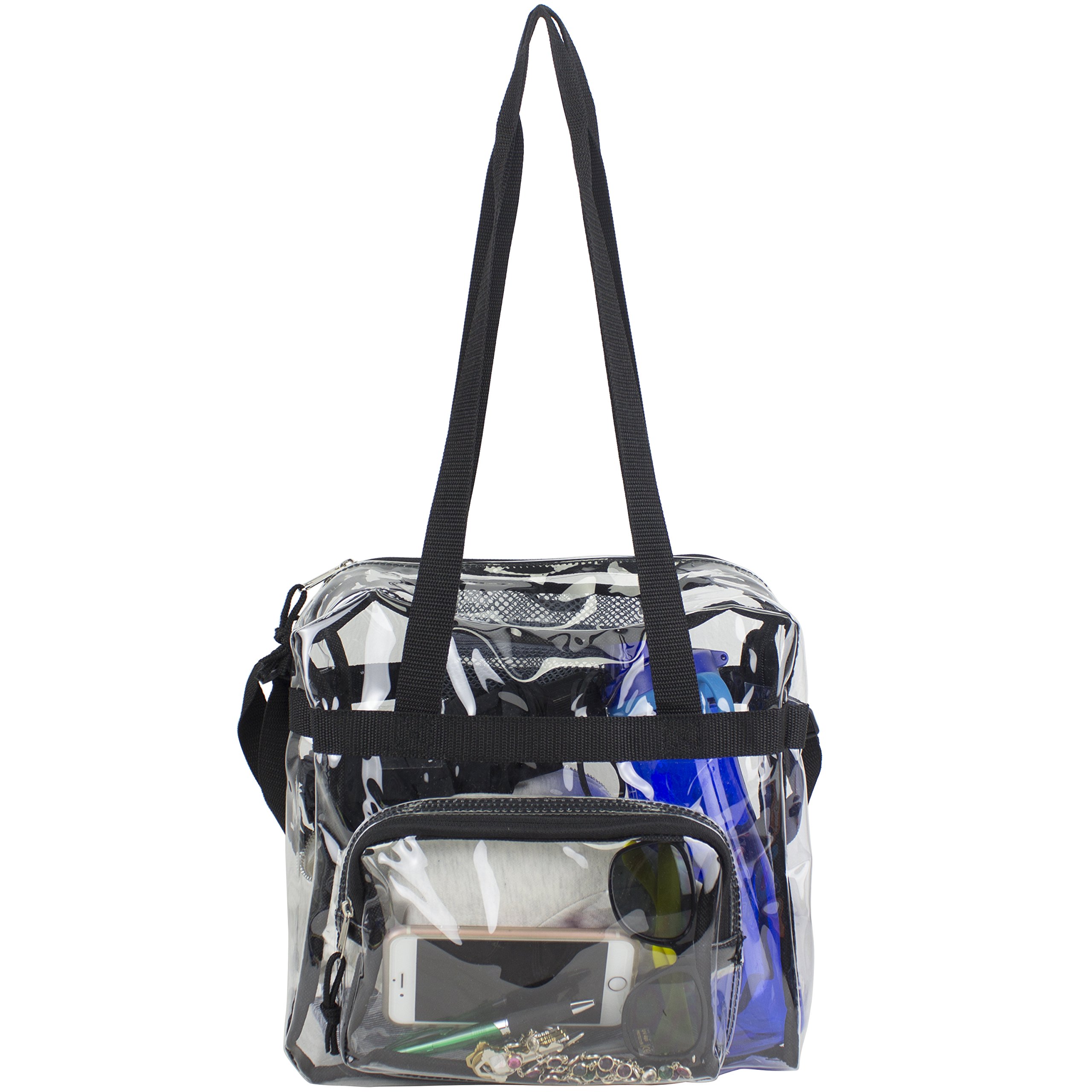 Eastsport Clear Bag for Stadium Events 12×5×12 Clear Tote Lunch Bag with Reinforced Straps for Work and Sporting Events, Black