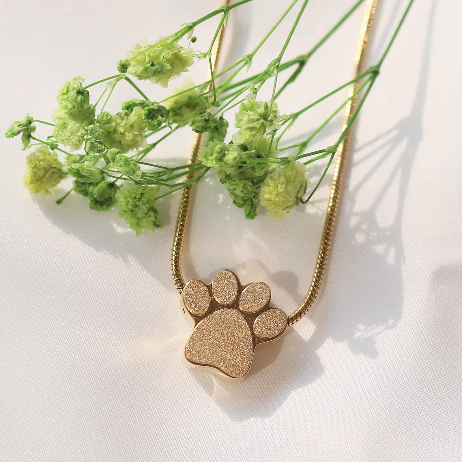 DAIFFUNE Cremation Necklace for Pet ashes Urn Necklace for Dog Cat Ashes Stainless Steel Cremation Jewelry Memorial Pet Ash Holder-Gold