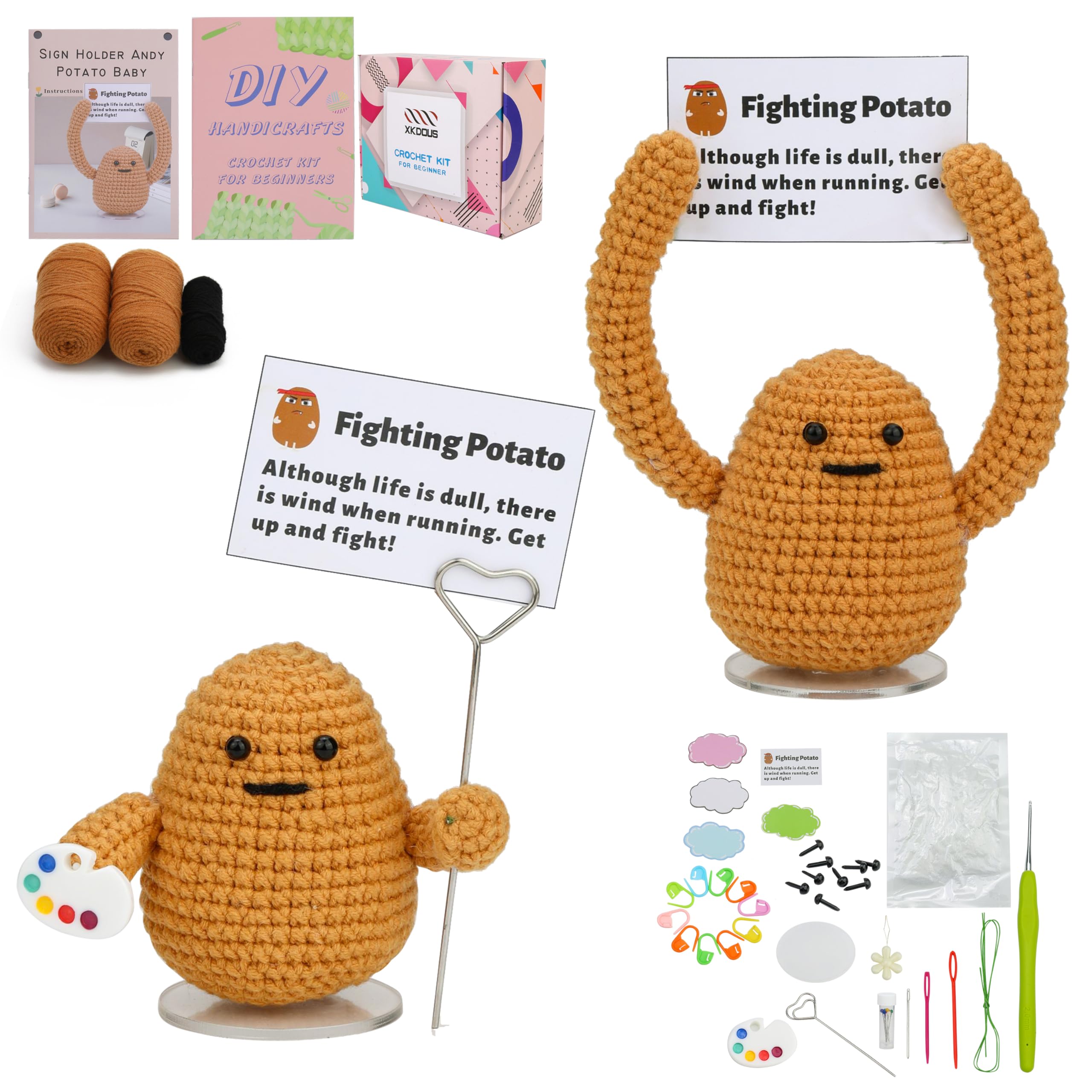 XKDOUS Crochet Kit for Beginners,Learn Knitting kits Animals Kits for Adults (Potato Brothers) with Detailed Pictorial Guides and Step-by-Step Video Tutorials