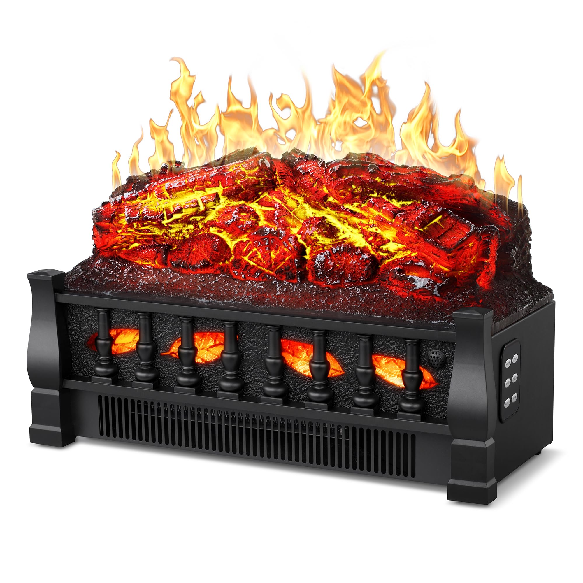 20" Electric Fireplace Heater with Realistic Flame Remote Control for Indoor Use, 750W/1500W Power Smoldering Logs, Black