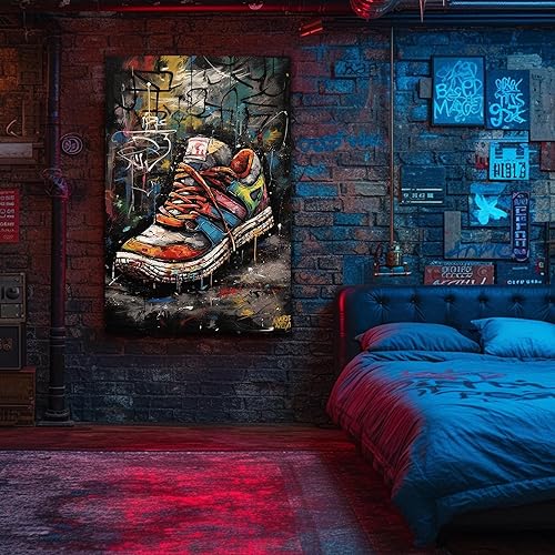 Miniatura 190 de ANRUOXI Graffiti - Lienzo decorativo para pared, diseño abstracto retro, pintura urbana moderna, póster de decoración de pared de zapatos para