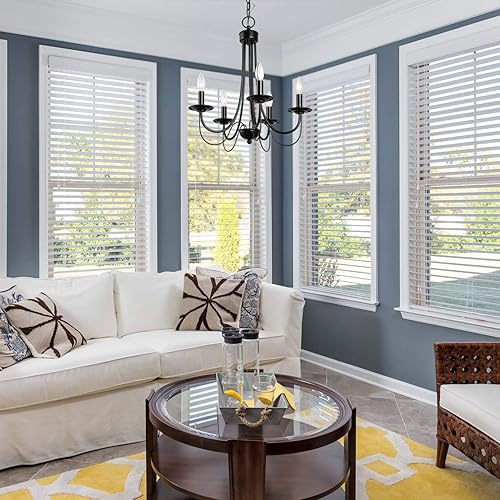 Miniatura 7 de GEPOW Lámpara de araña negra rústica con 5 luces con brazos de 2 capas para comedor, dormitorio, sala de estar y vestíbulo