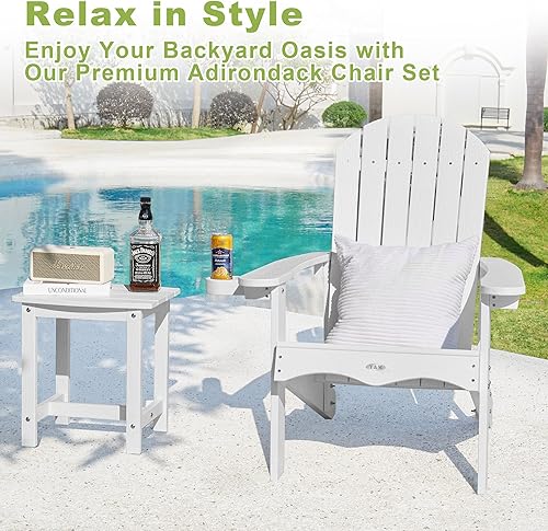 Miniatura 4 de Y&M Adirondack - Juego de 4 sillas blancas para hoguera, sillas de patio al aire libre con soporte para tazas, sillas de patio con textura de madera