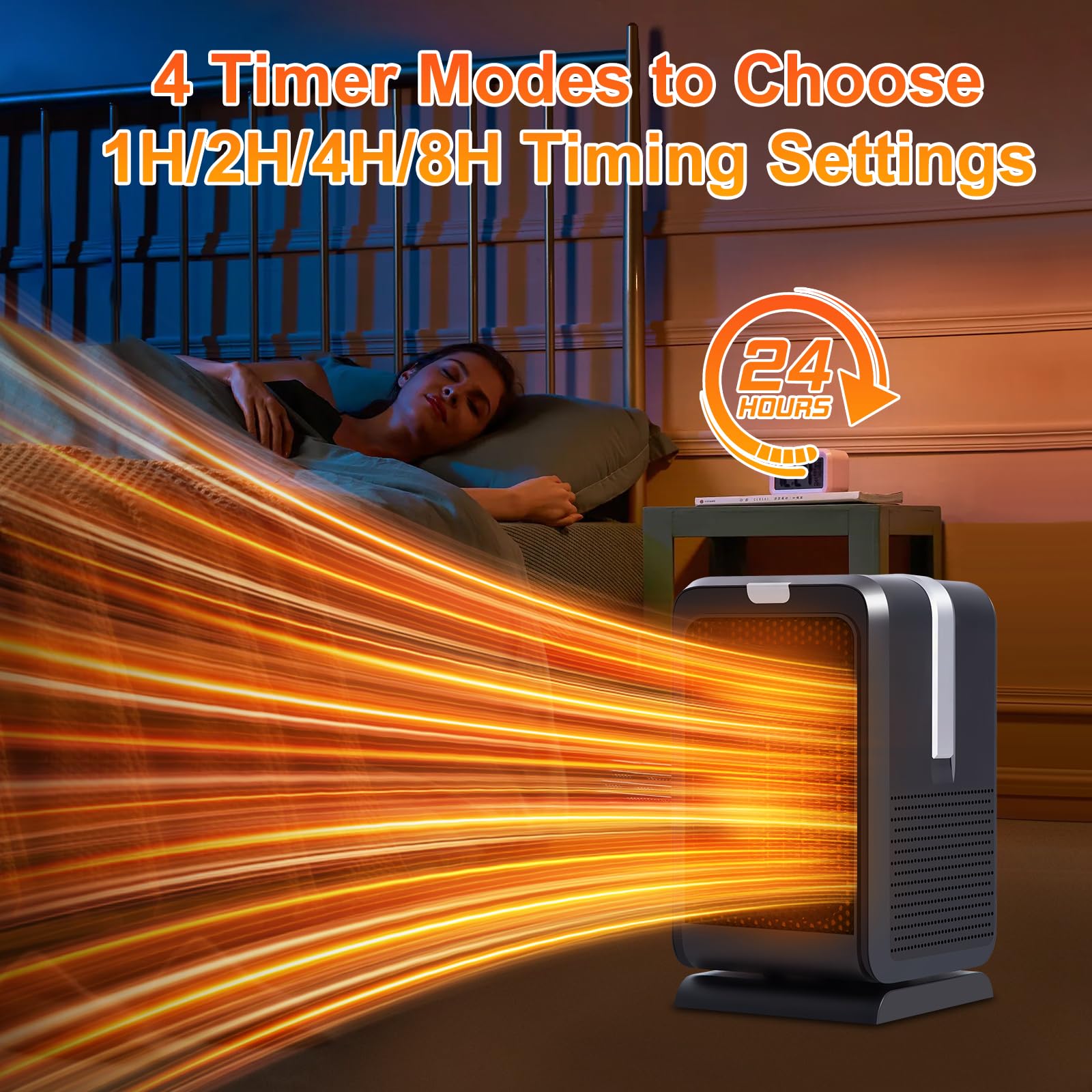 Calentador de espacio para uso en interiores, calentador eléctrico de cerámica PTC de 1000 W para interiores con control remoto, oscilación de 90°, calentador de seguridad rápida, calentador de 3
