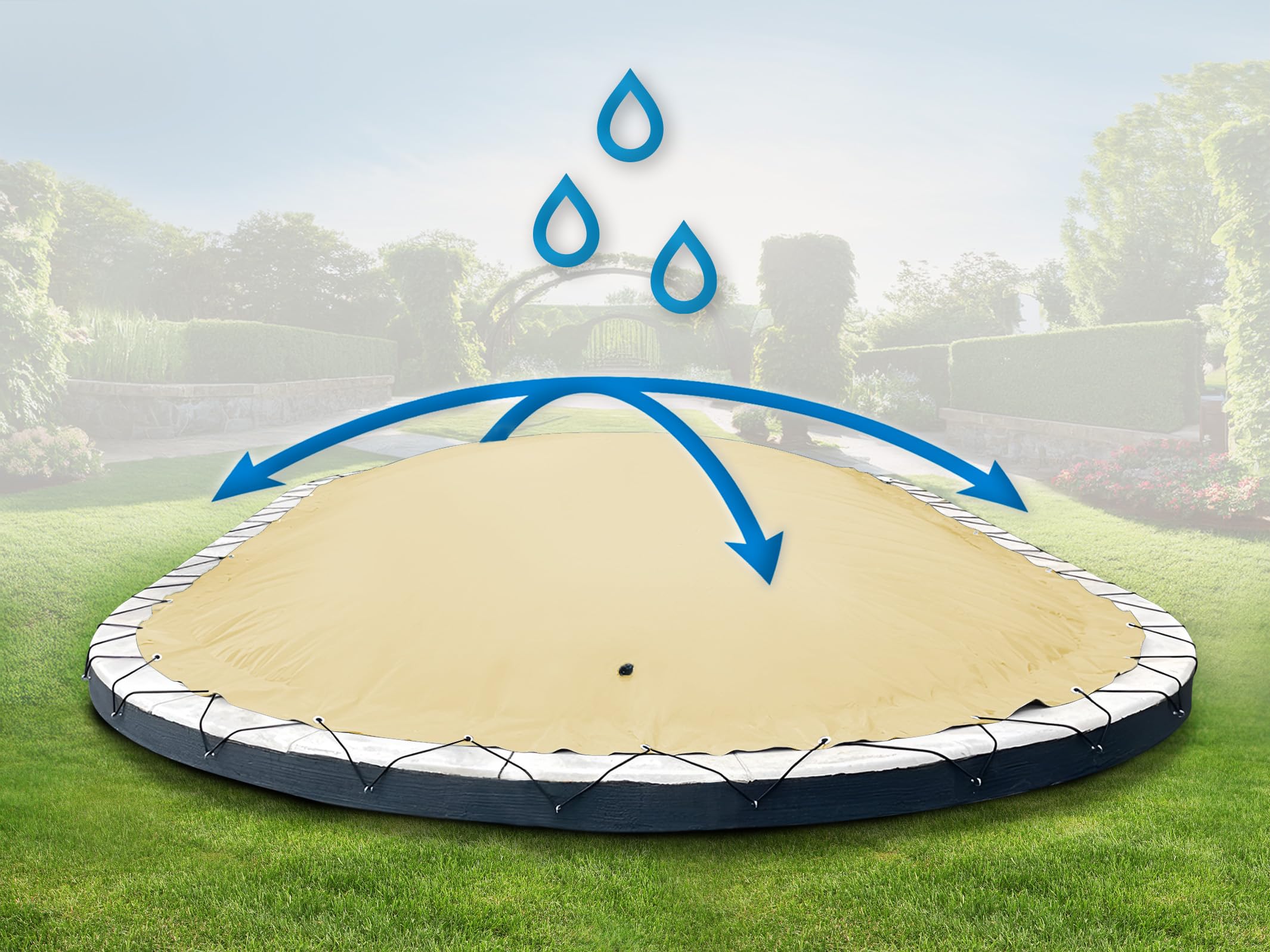 ANKO PLANEN Cubierta de Piscina Hinchable Ovalada – Lona de Cobertura Premium para Piscina – solución Ideal para el Invierno AirDeluxe (9,16m x 4,60m, Beige)
