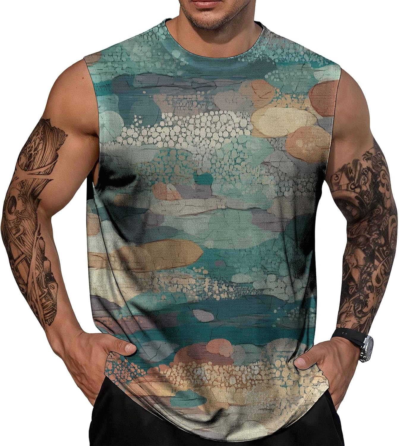 Tank Tops for Men Sleeveless Art Printing T Shirt Summer Casual Quick Dry Gym Workout Muscle Tee