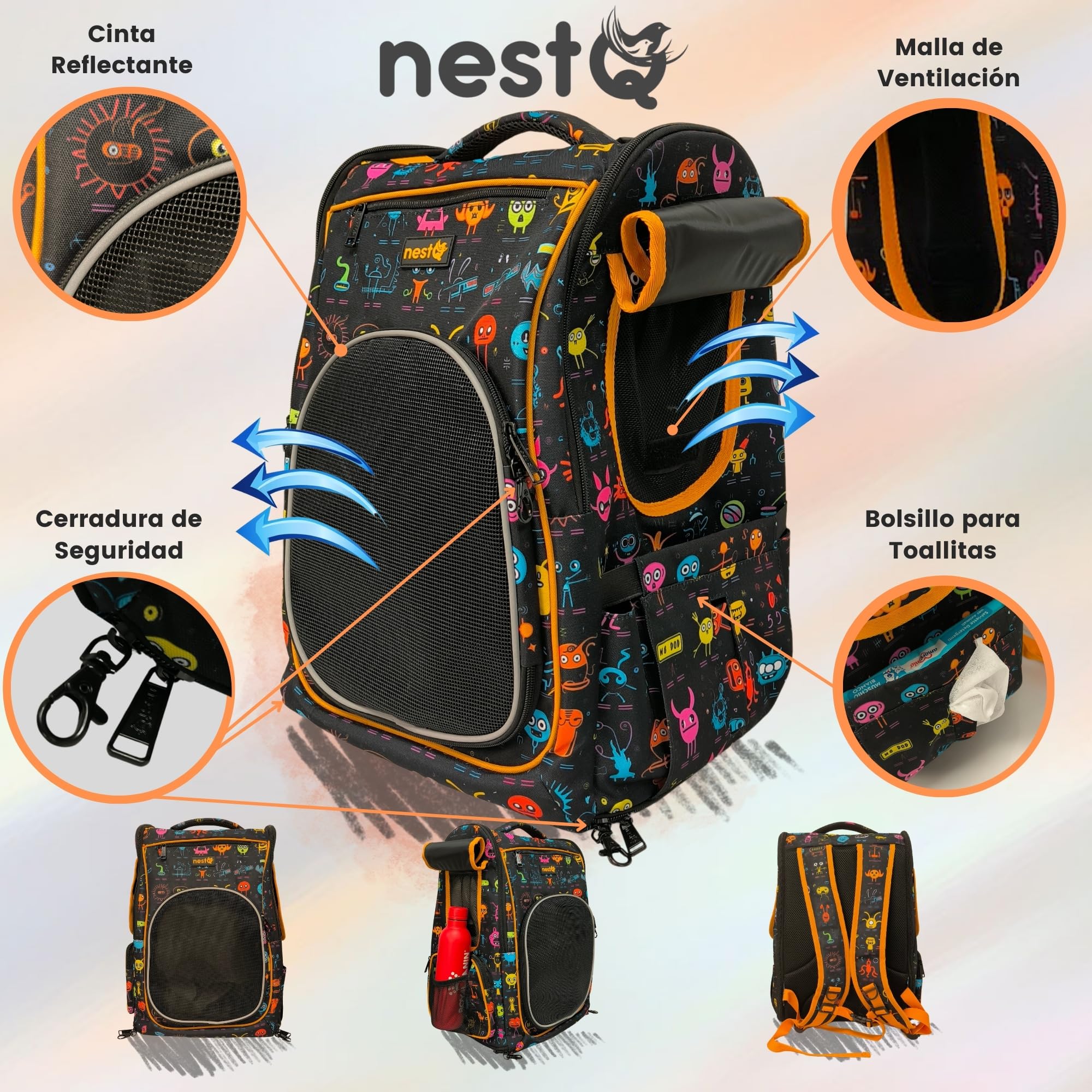 Mochila Transportín Perros Gatos 5kg Extraterrestres 45x35x30 | hasta 5 kg, 45x35x30, para gatos/perros