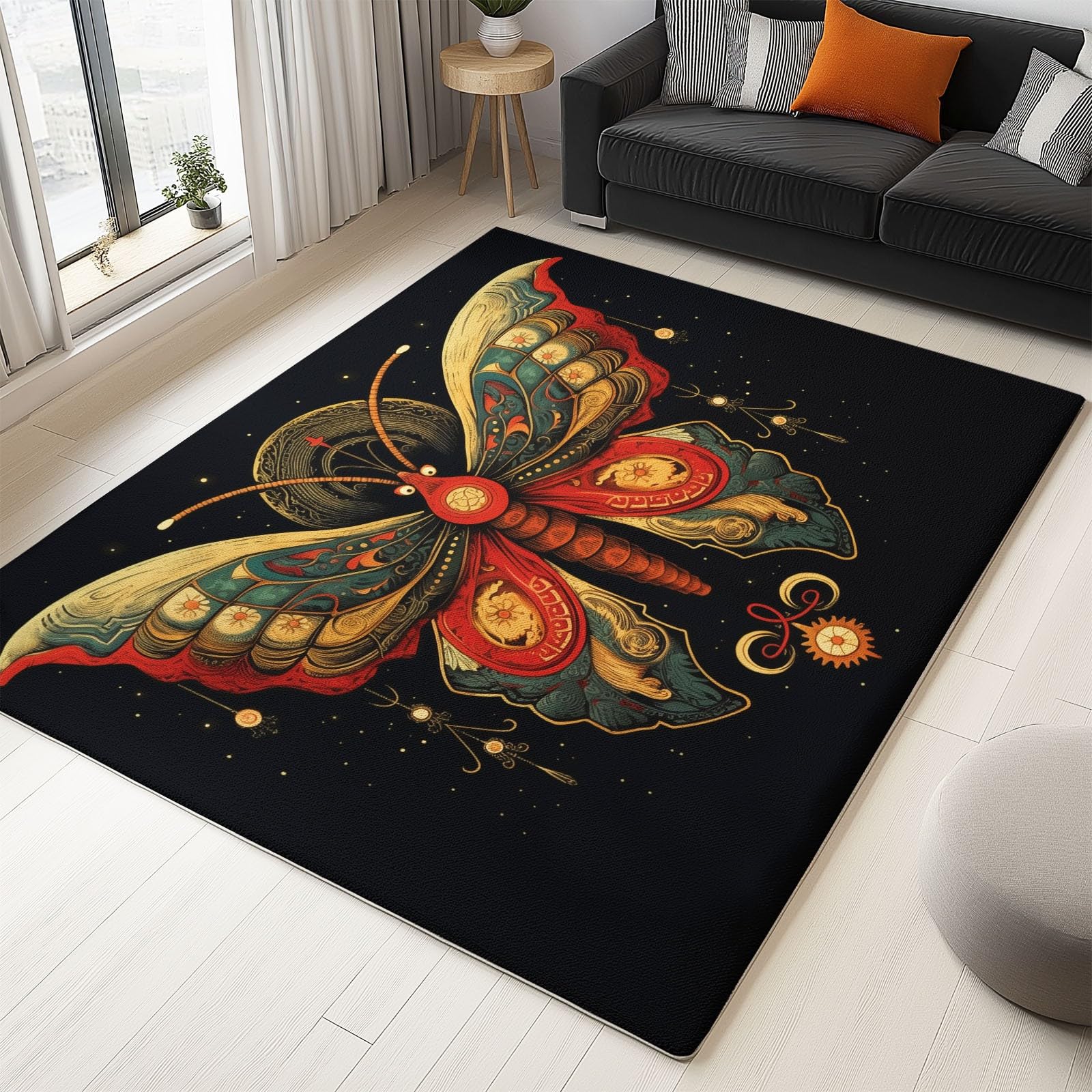 Tapis salon gothique papillon de nuit pour chambre et bureau calme