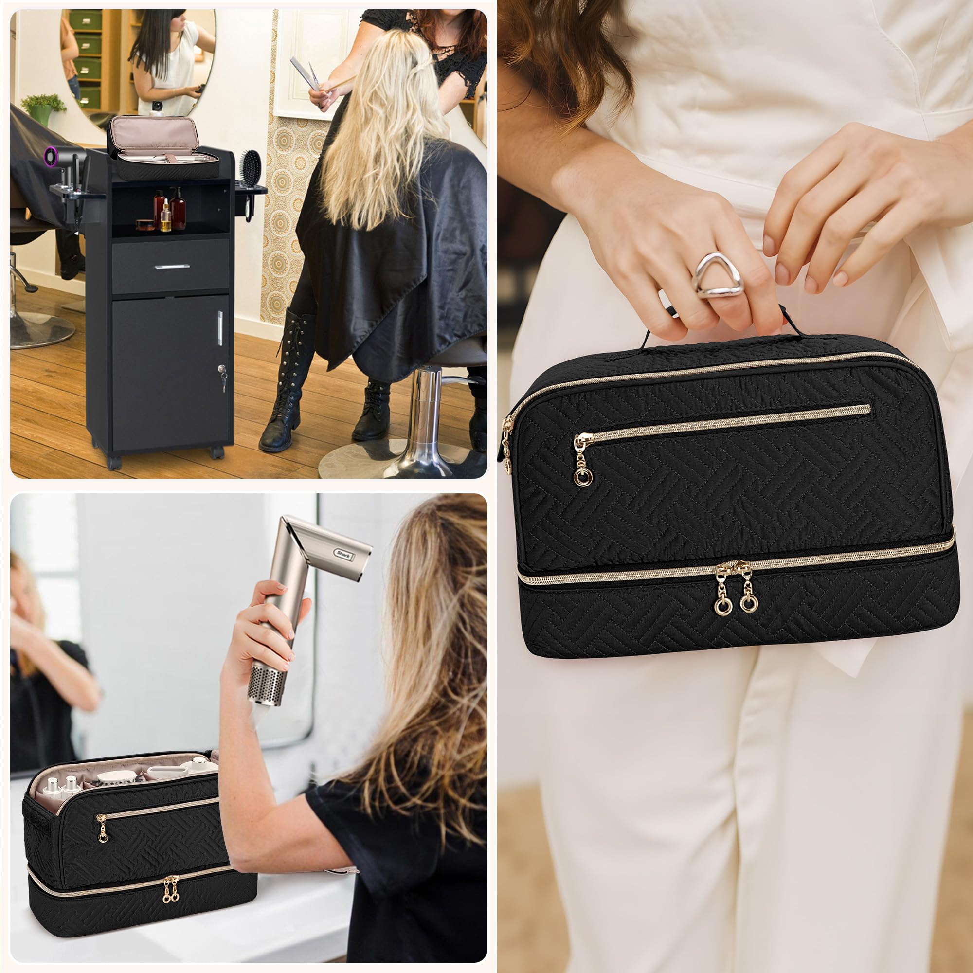 Teamoy Estuche de almacenamiento de viaje de doble capa compatible con secador de pelo Dyson, organizador portátil de gran capacidad para secador de pelo y accesorios, Negro