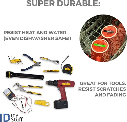 Miniatura 4 de Etiquetas personalizadas brillantes 29 etiquetas IDmyStuff de varios tamaños para guardería, escuela, herramientas Impermeables, resistentes a la