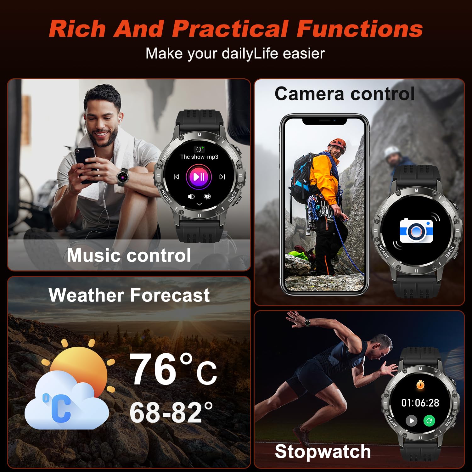 Smart Watch for Men Fitness Tracker: Bluetooth Waterproof Make Answer Call Digital Mens Watches Running Smartwatch for Android Phones iPhone Samsung Compatible Step Pedometer Sleep Heart Rate Monitor