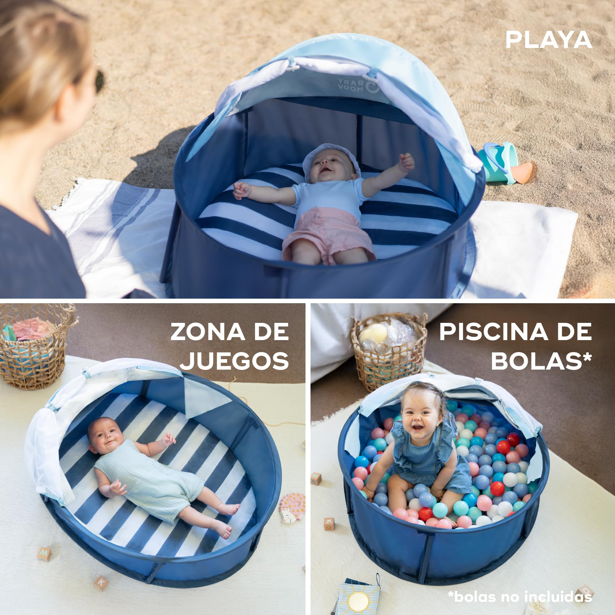 Babymoov Spielzelt Babyni mit UV-Schutz 50+ - 2-in-1 Babyzelt & Reisebett, Faltbares Strandzelt mit Moskitonetz und Sonnendach, für Indoor & Outdoor, Matrose