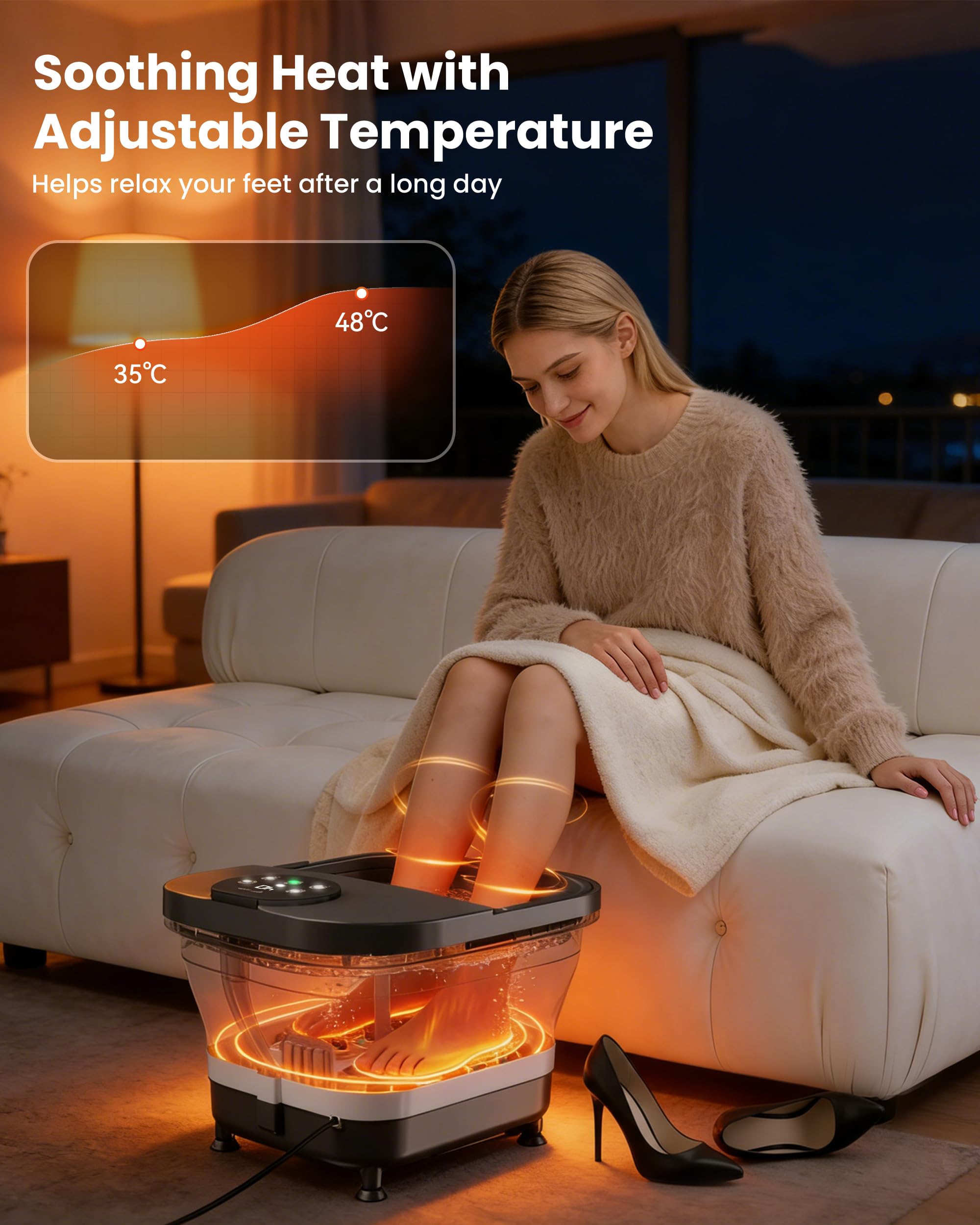 COMFIER Pediluvio Massaggiatore Piedi Elettrico con Calore e Massaggio Rotante Automatico, Getto d'Acqua a 180°, Ampio Display LED, Piastre Massaggianti Rimovibili, Regalo per Familiari e Amici