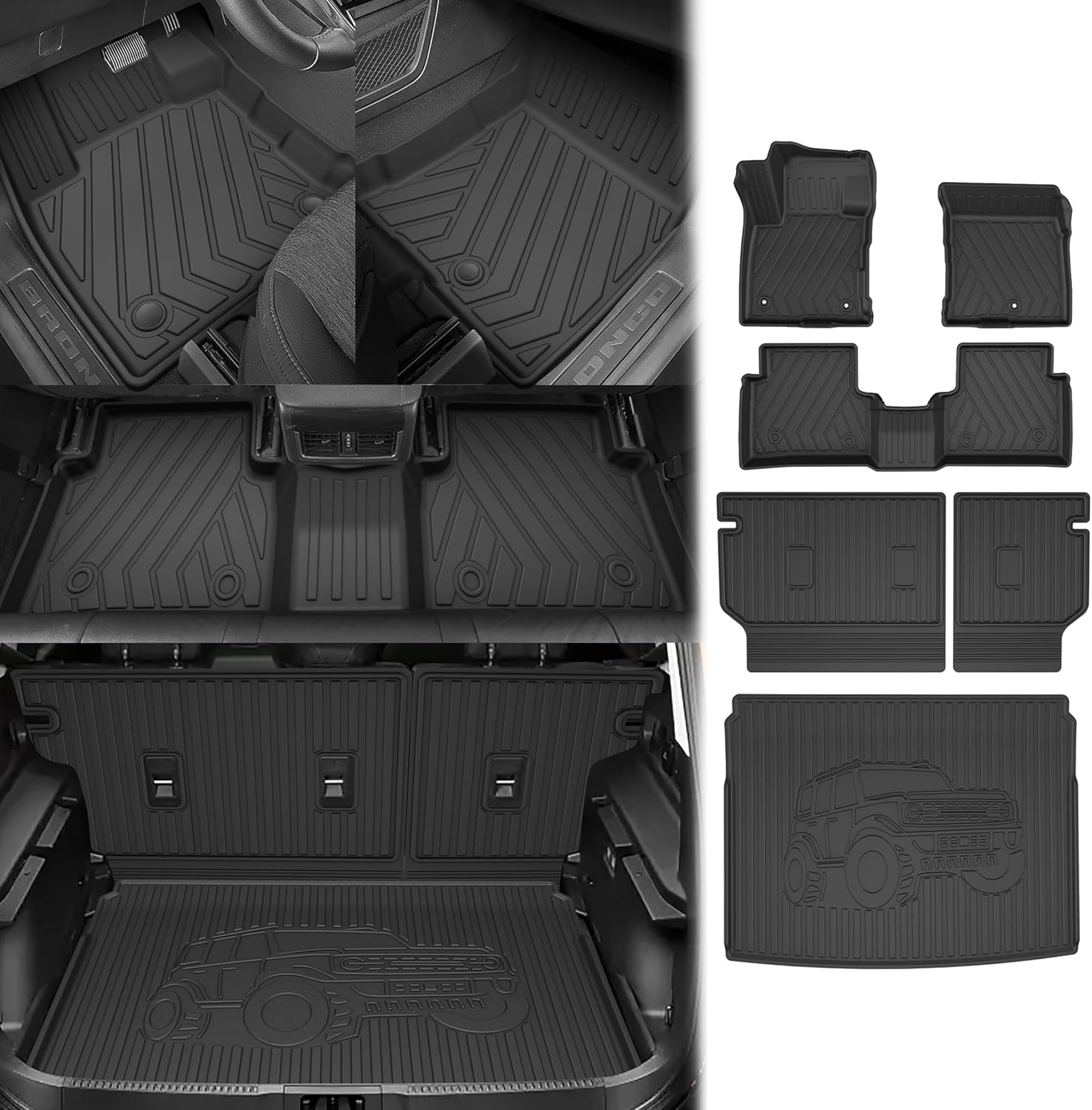 Floor Mats for Ford Bronco Sport Only 2021 2022 2023 2024 2025 TPE Rubber Automotive Cargo Mats All Weather Protection Mat Heavy Duty Backrest Liner Black Ford Bronco Sport Floor & Cargo & backrest Mats