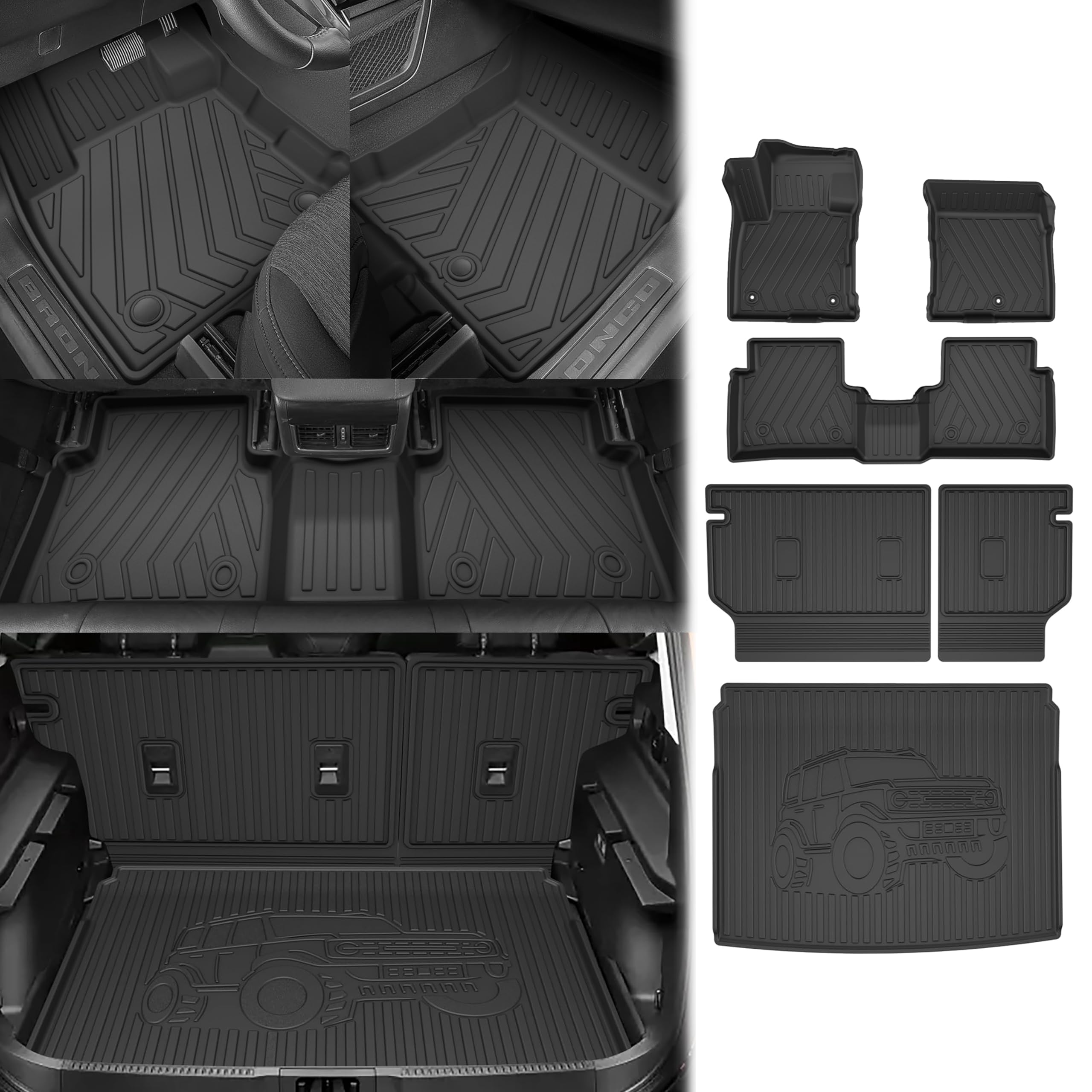 Floor Mats for Ford Bronco Sport Only 2021 2022 2023 2024 2025 TPE Rubber Automotive Cargo Mats All Weather Protection Mat Heavy Duty Backrest Liner Black