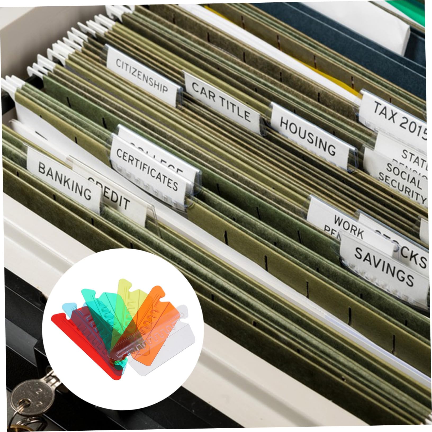 3 Set Etichette Colorate per File Sospesi in PVC Riutilizzabili Linguette Staccabili per e Organizzazione Documenti per Ufficio Scuola e