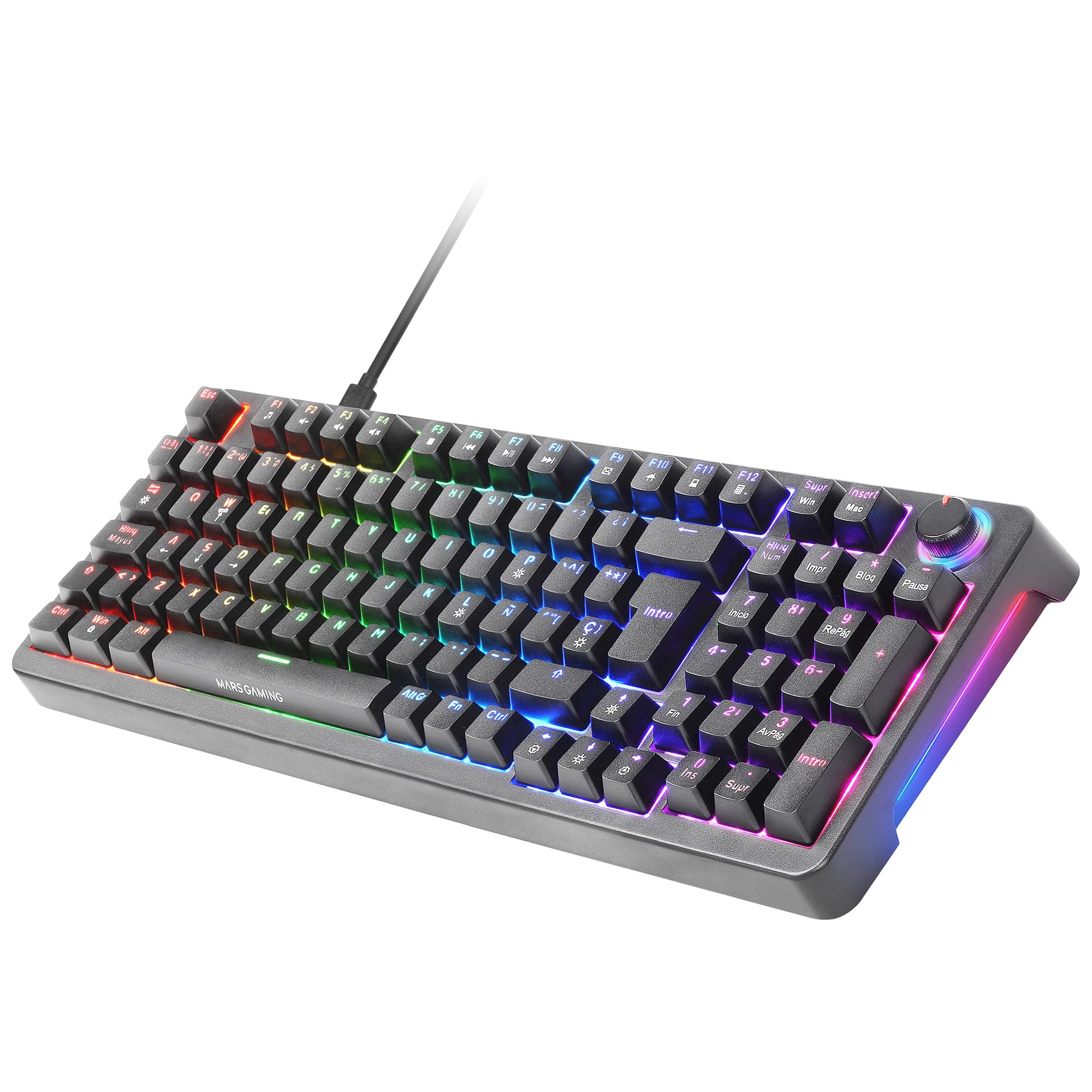 Mars Gaming MKPRO, Español, Teclado Mecánico Gaming Completo, RGB Chroma, Switches Hot-Swap Mecánicos, Antighosting, Rueda de Control, Software, Multiplataforma, Switch Azul, Negro
