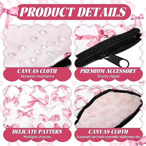 Miniatura 3 de Kacctyen 9 bolsas de maquillaje con lazo rosa para mujer, bolsa de cosméticos de coqueta a granel, bolsa de coqueta de regalo con cremallera para