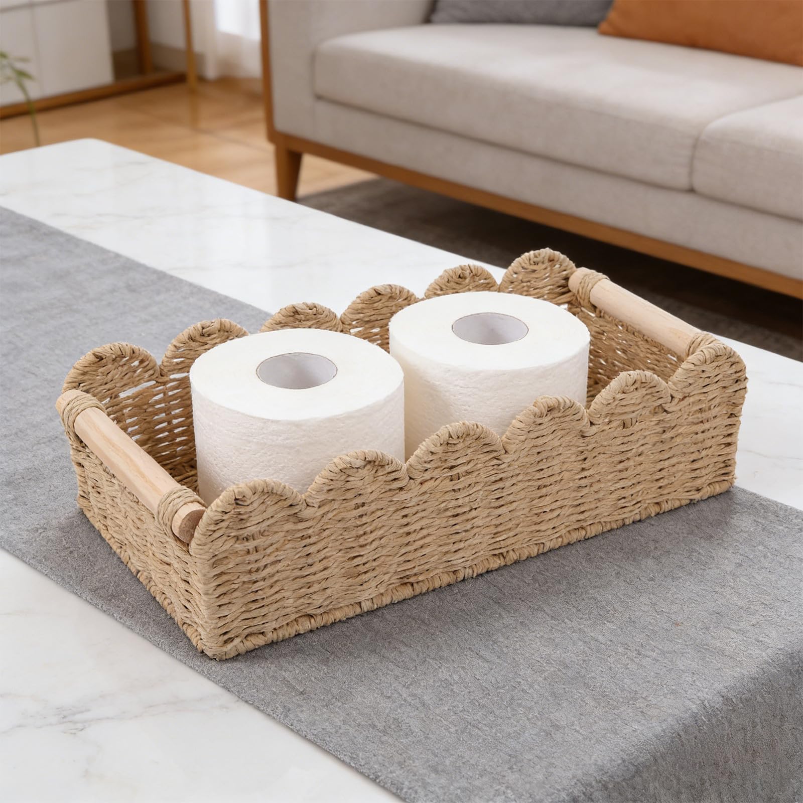 POPETPOP Cesta de Almacenamiento de Papel Higiénico Tejida a Mano 2 Piezas