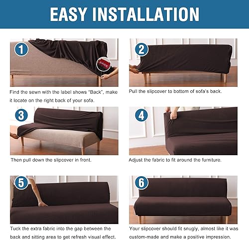 Miniatura 5 de H.VERSAILTEX - Funda elástica para sofá o cama, licra de alto elastano, lavable a máquina, tela Jacquard para sofá, futón